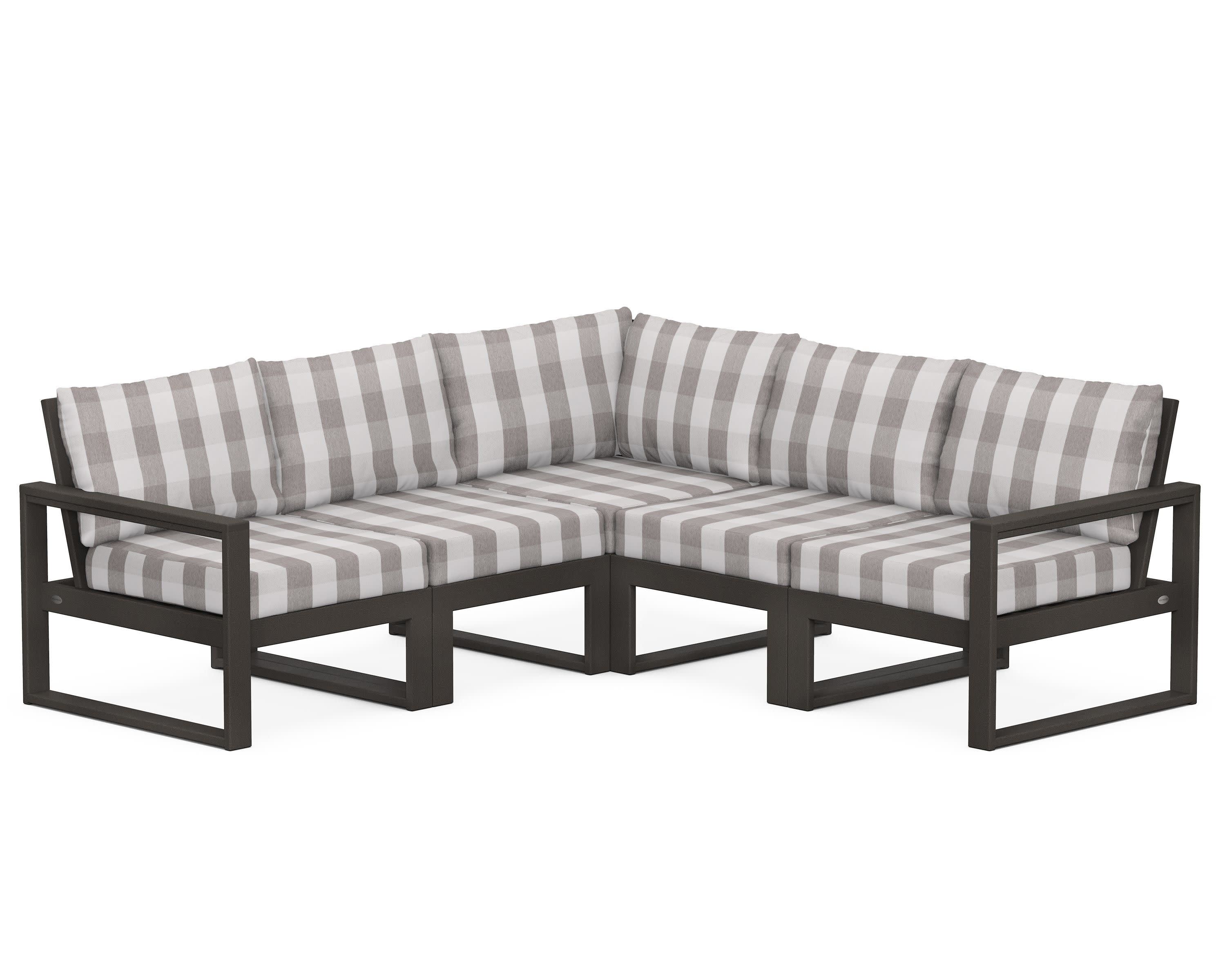 EDGE 5-Piece Modular Deep Seating Set in Vintage Coffee / Buffalo Plaid Grey Mist