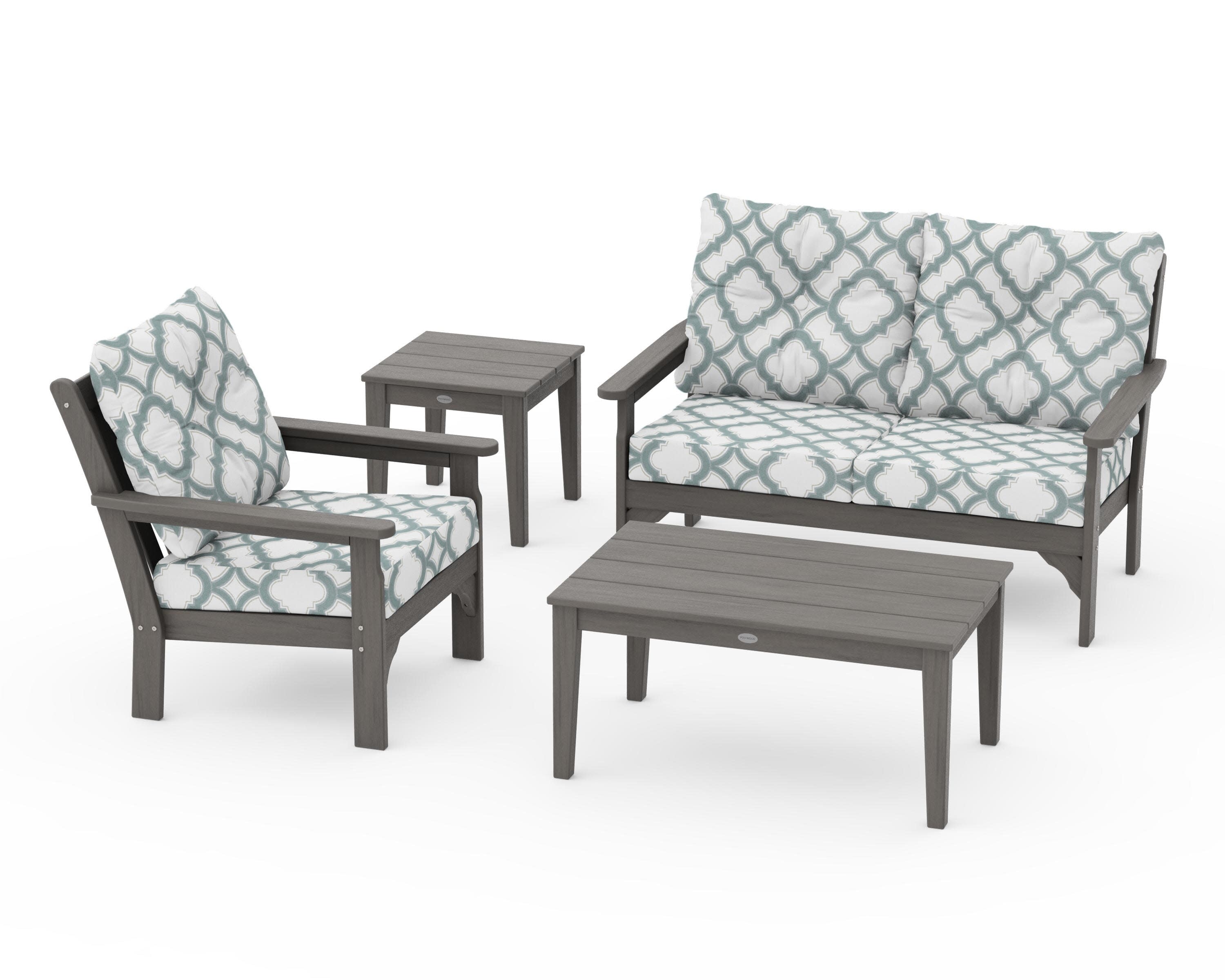 Vineyard 4-Piece Deep Seating Set in Driftwood / Trellis Glacier Spa
