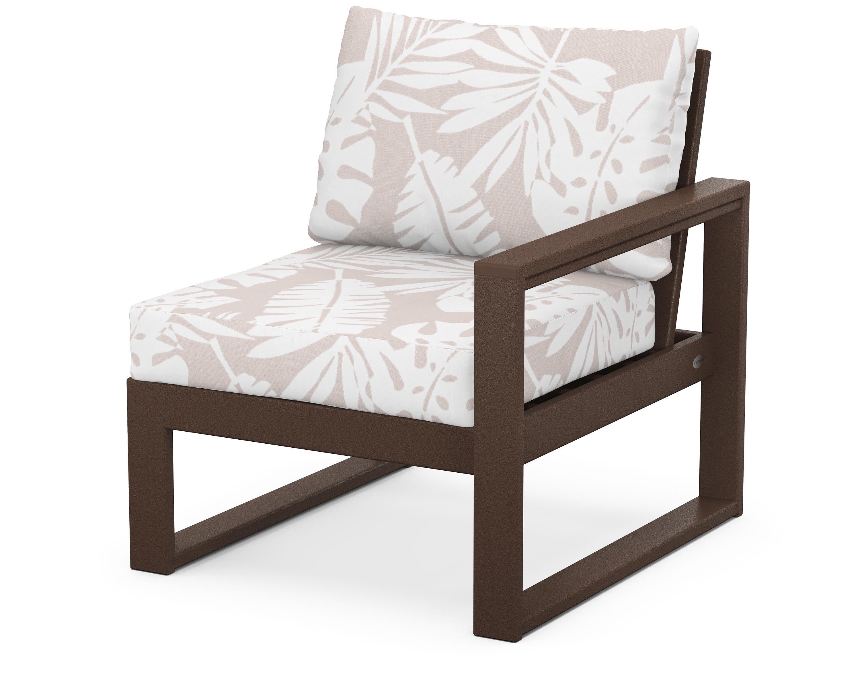 EDGE Modular Right Arm Chair in Mahogany / Leaf Dune Burlap