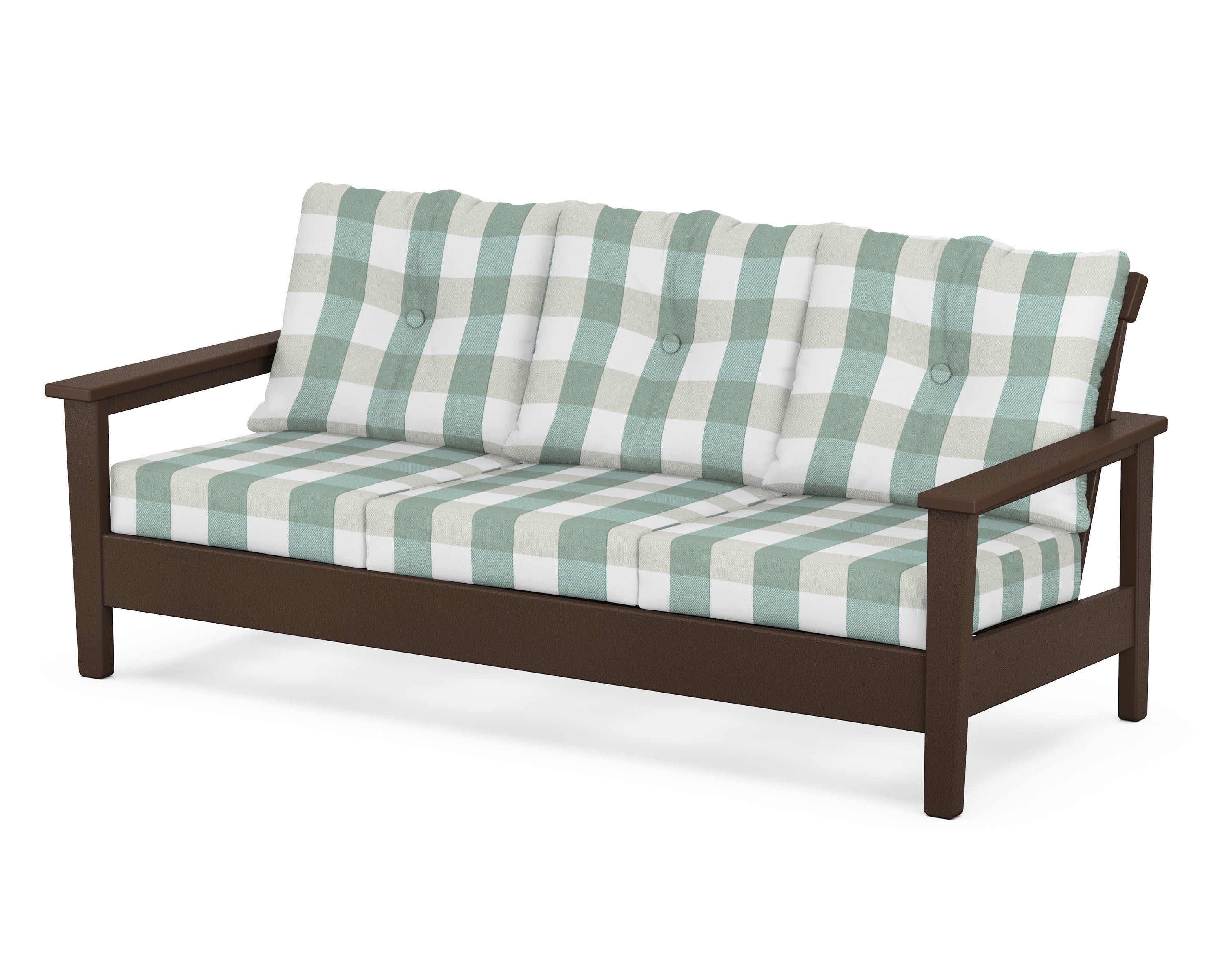 Prescott Deep Seating Sofa in Mahogany / Buffalo Plaid Glacier Spa