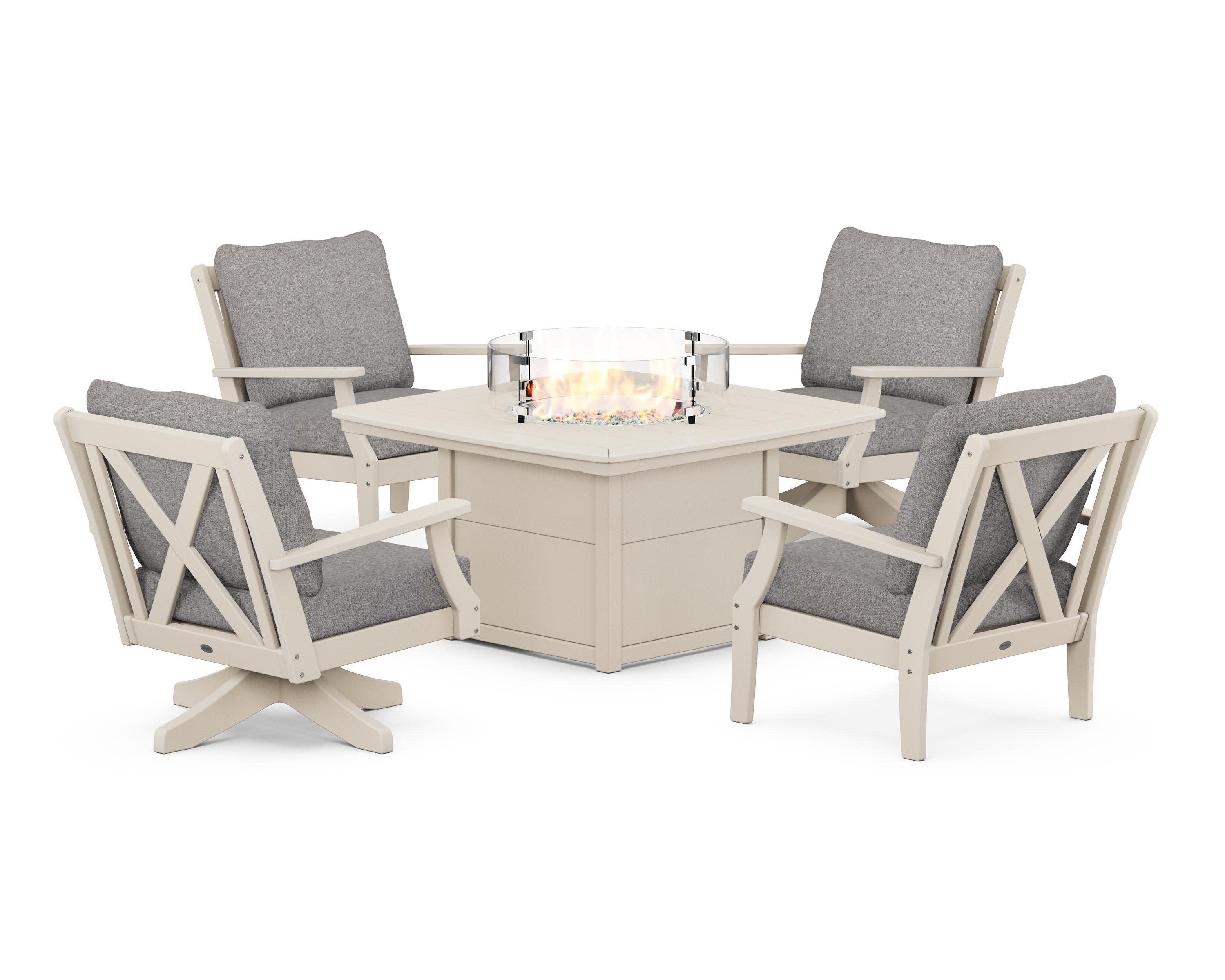 Braxton 5-Piece Deep Seating Set with Fire Table in Sand / Grey Mist
