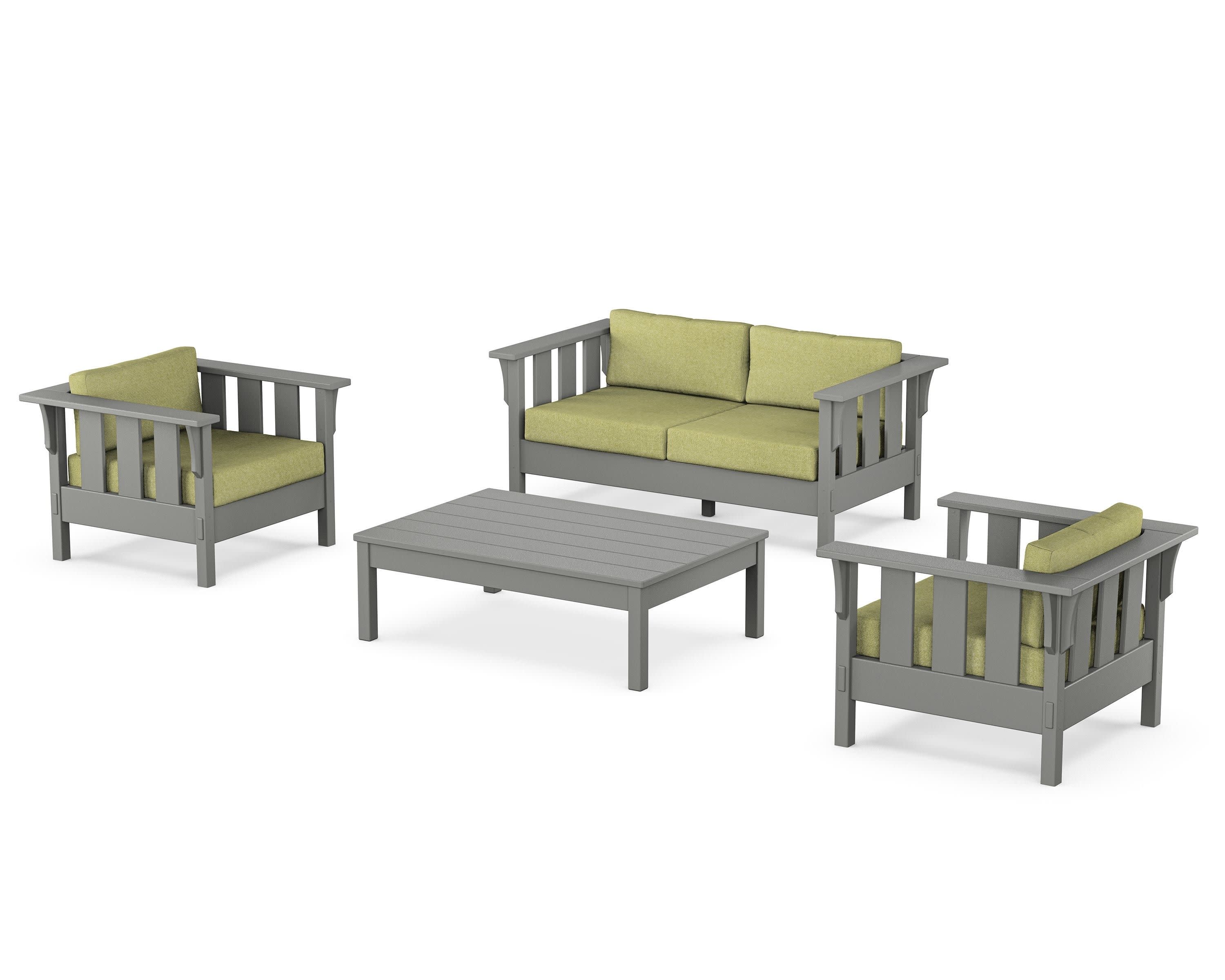 Acadia 4-Piece Deep Seating Set with Loveseat in Slate Grey / Chartreuse Boucle