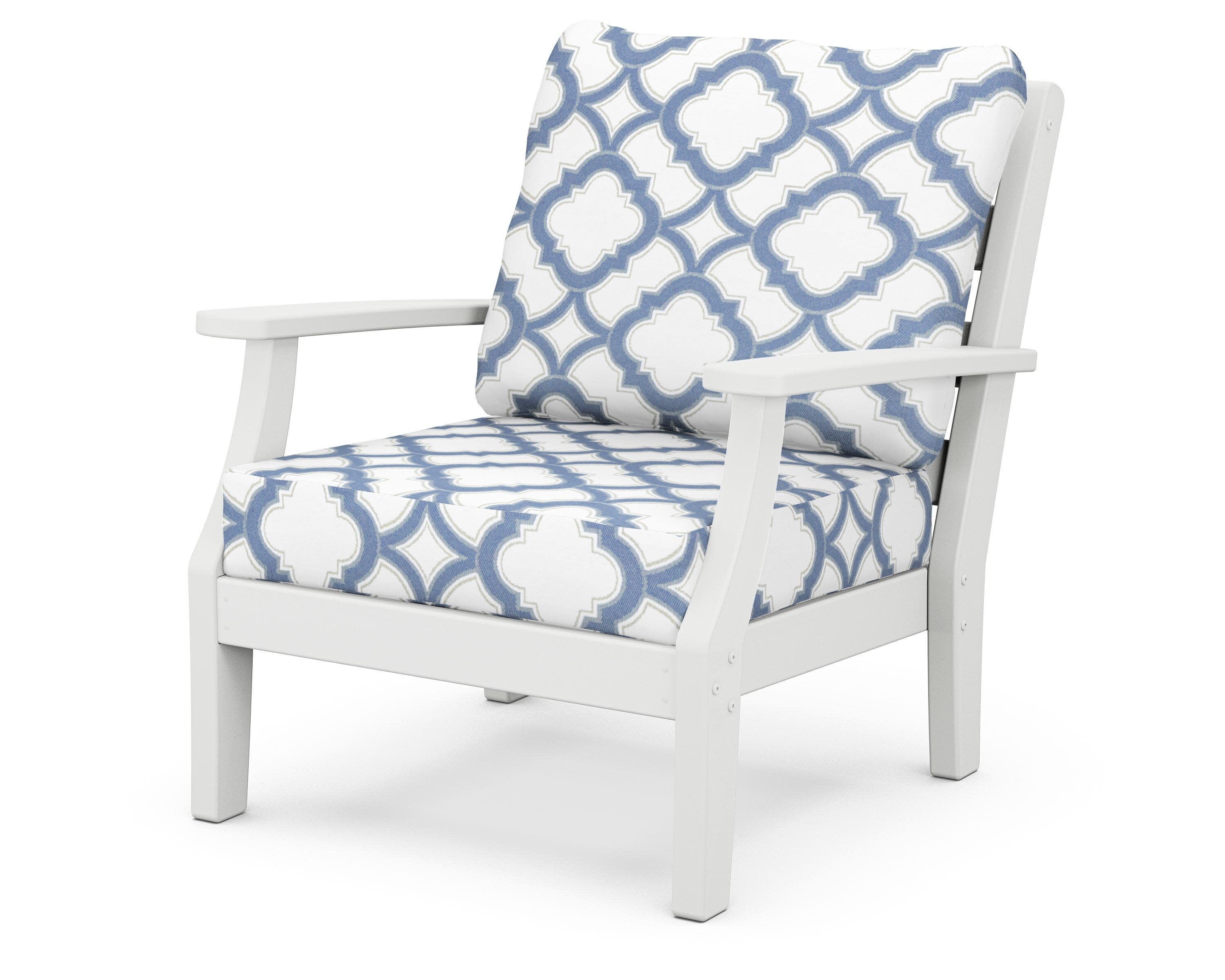 Chesapeake Deep Seating Chair in White / Trellis Sky Blue