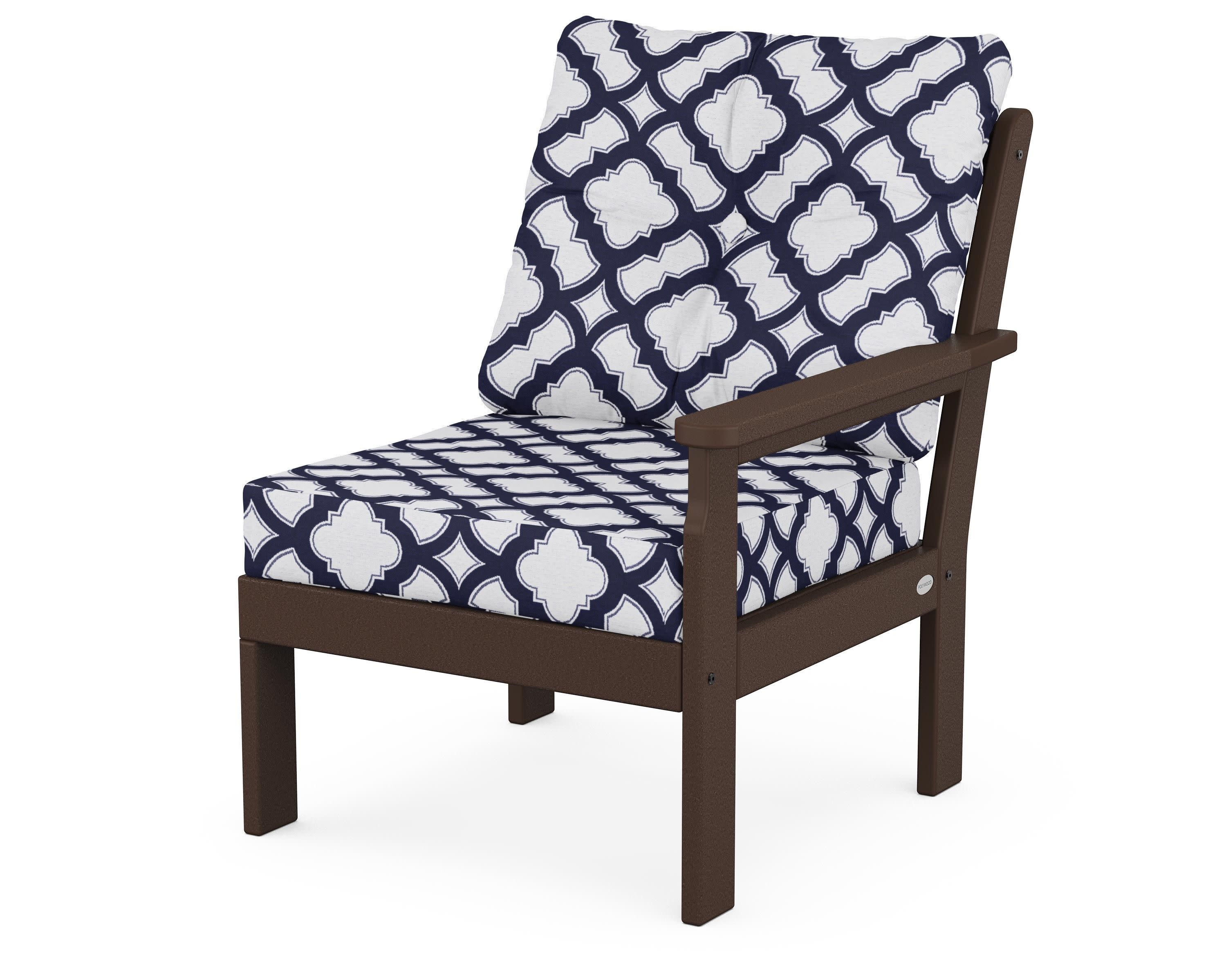 Vineyard Modular Right Arm Chair in Mahogany / Trellis Navy