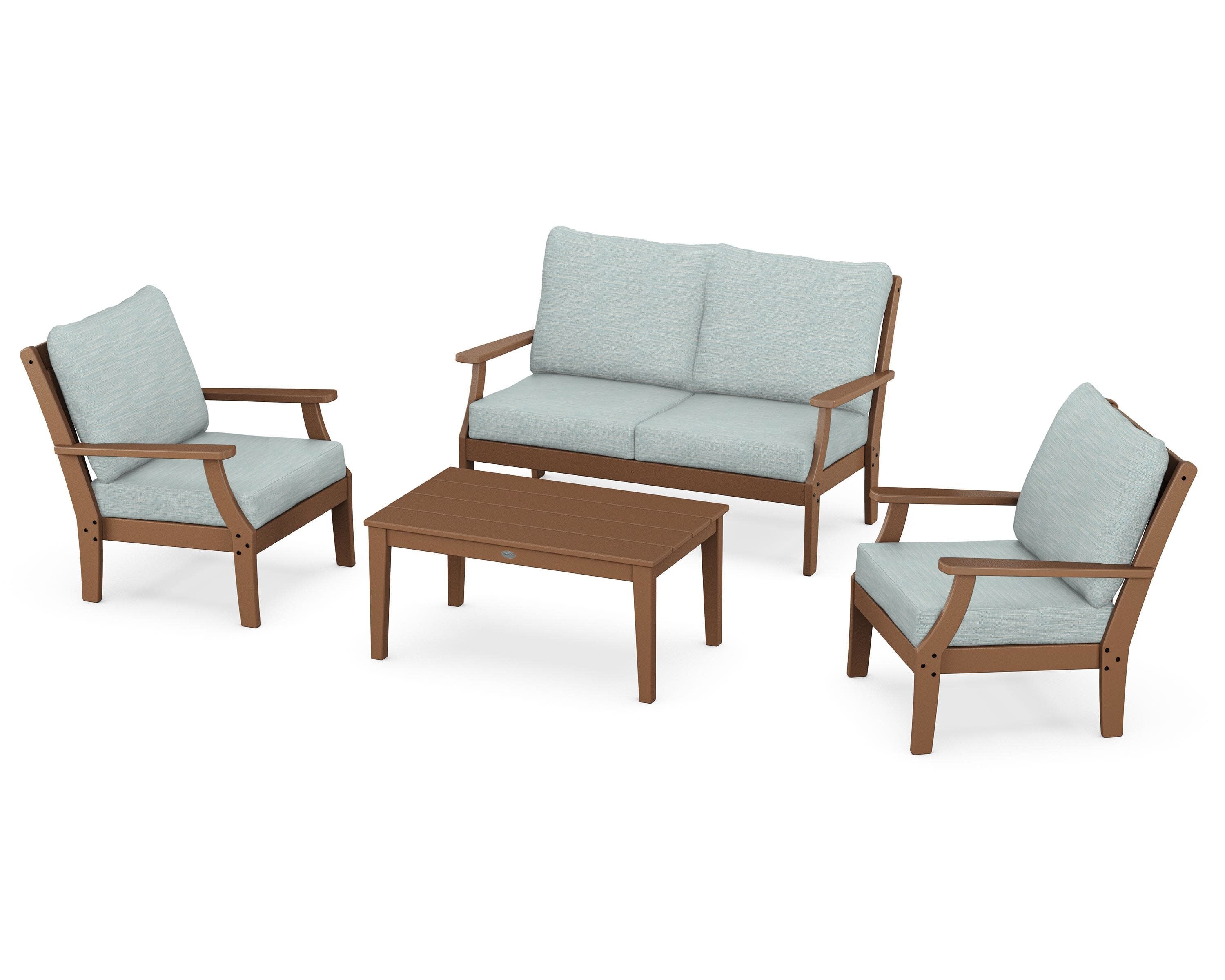 Braxton 4-Piece Deep Seating Chair Set in Teak / Soothe Mist