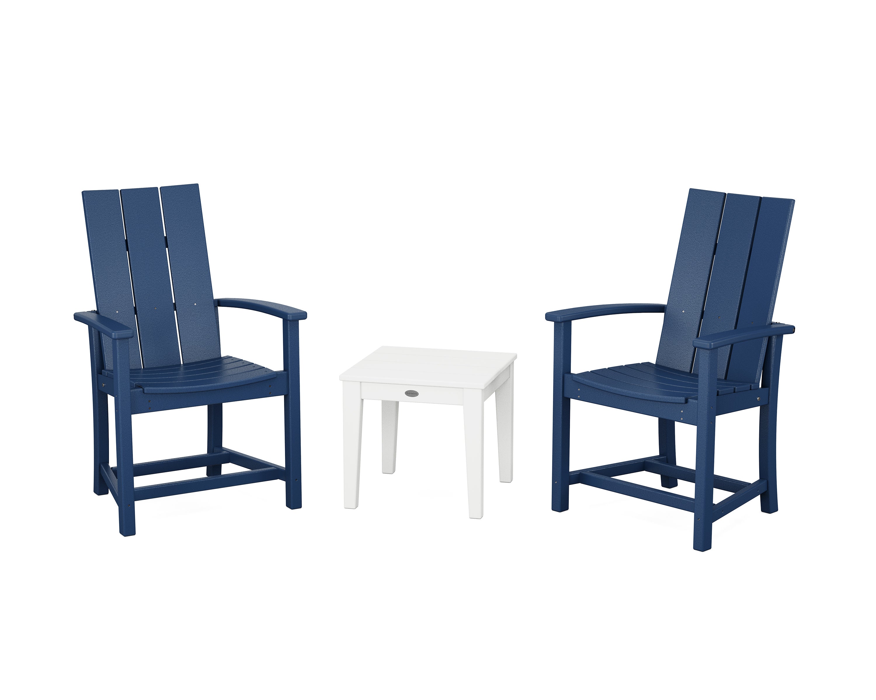 Modern 3-Piece Upright Adirondack Chair Set in Navy / White