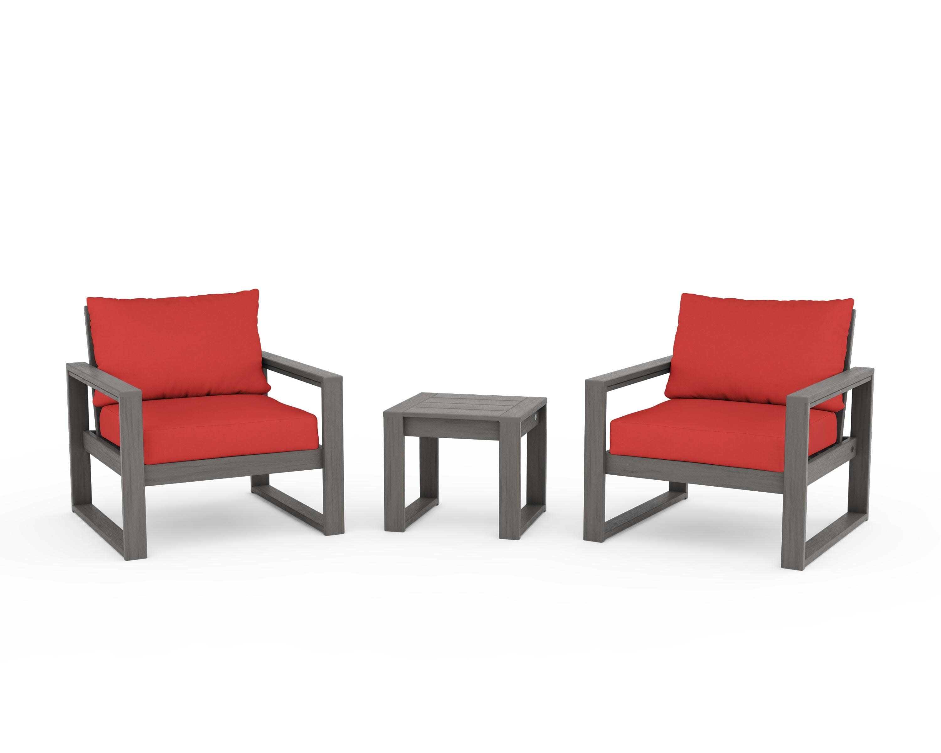 EDGE Sectional 3-Piece Deep Seating Set in Driftwood / Crimson Linen