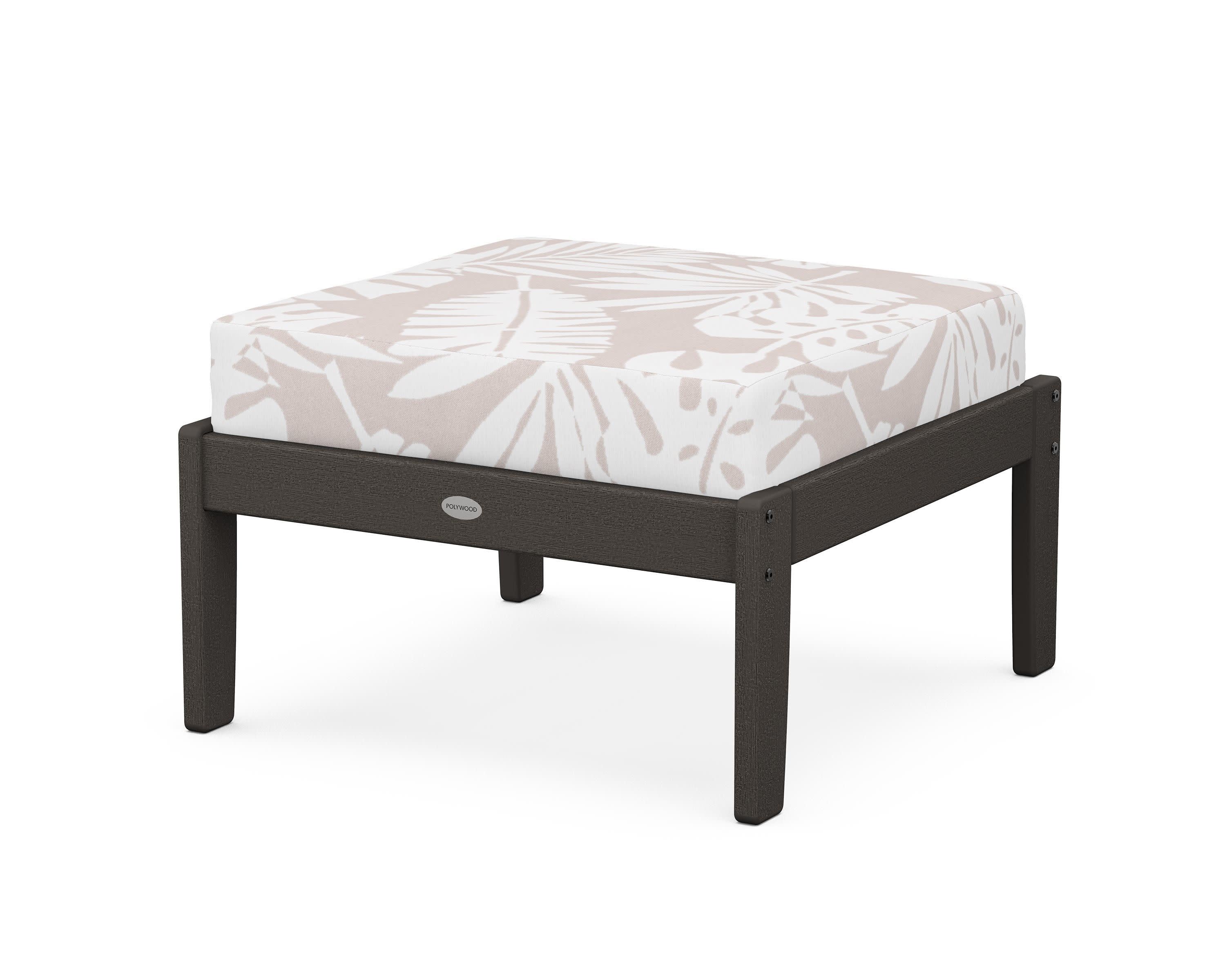 Braxton Deep Seating Ottoman in Vintage Coffee / Leaf Dune Burlap