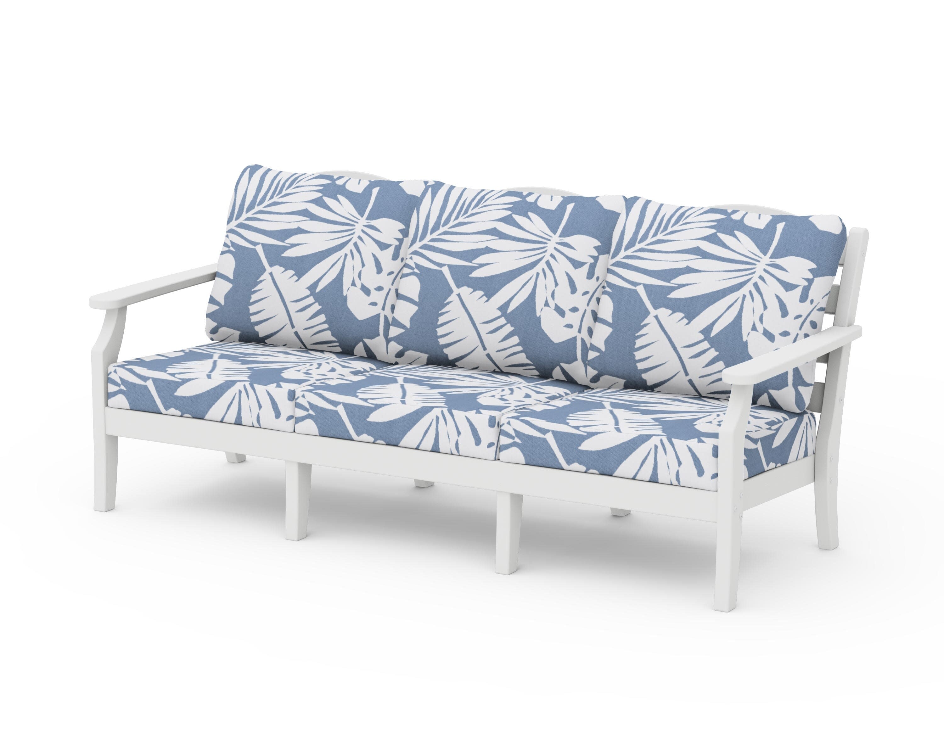 Savannah Deep Seating Sofa in White / Leaf Sky Blue