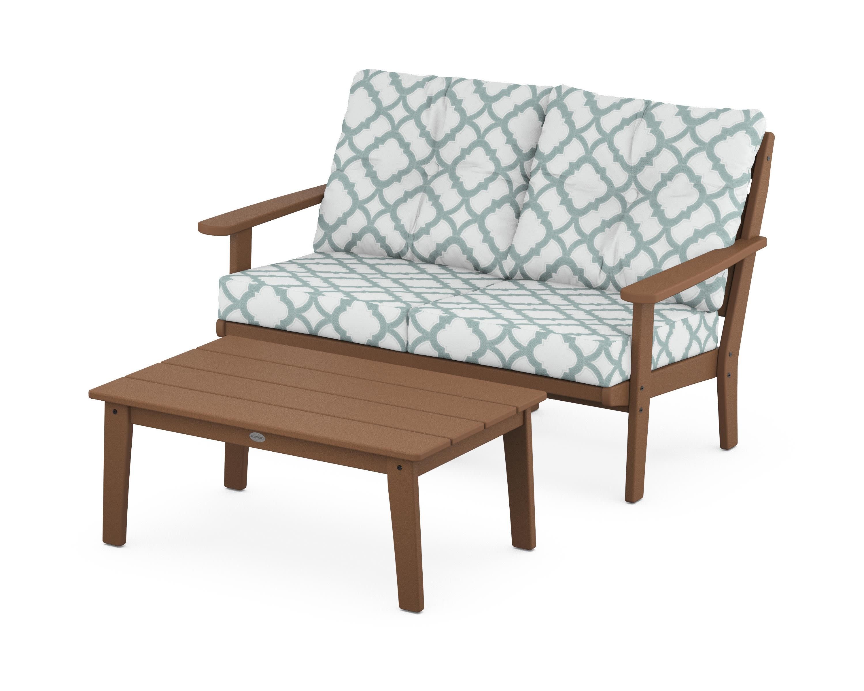 Lakeside 2-Piece Lounge Loveseat Set in Teak / Trellis Glacier Spa