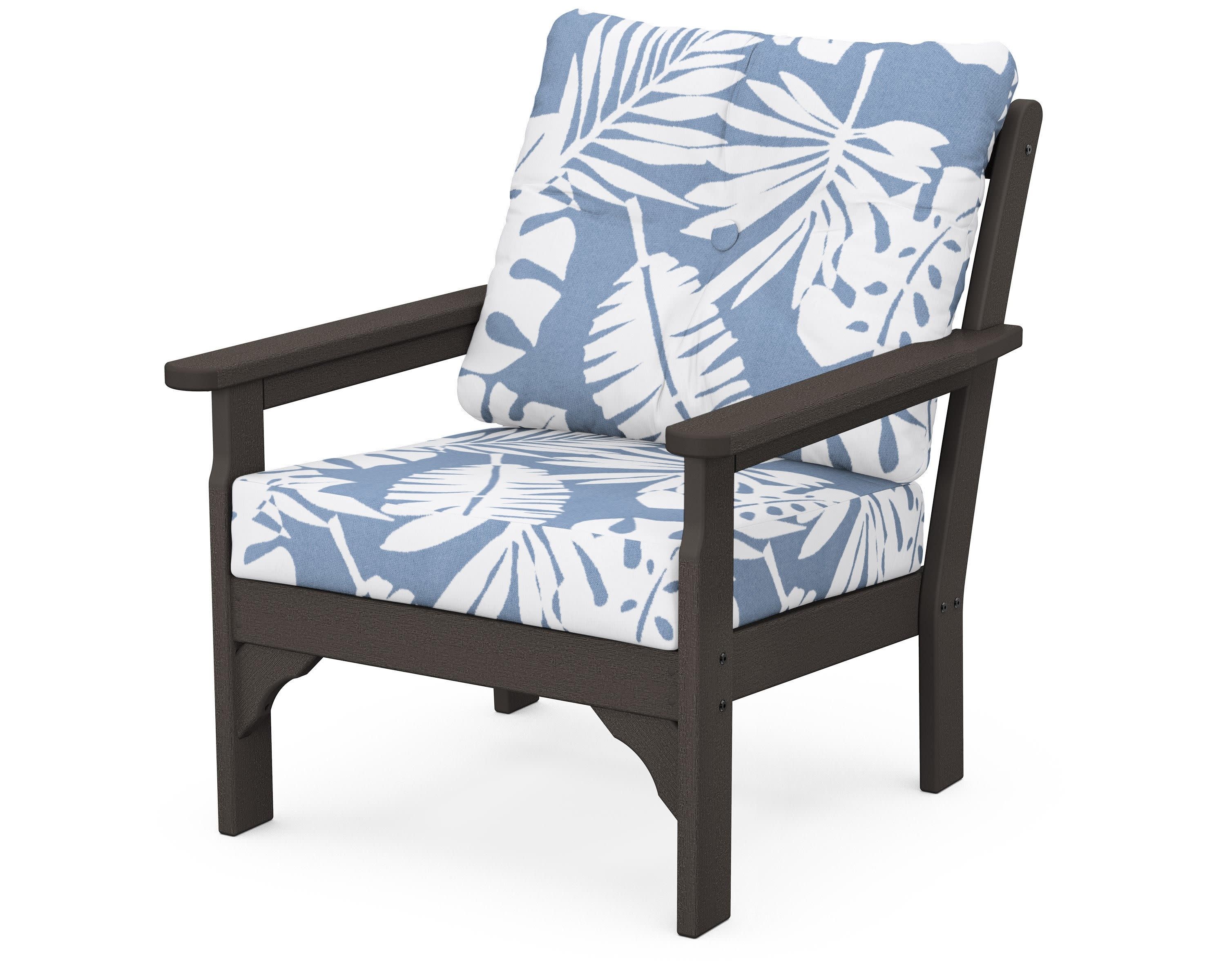 Vineyard Deep Seating Chair in Vintage Coffee / Leaf Sky Blue