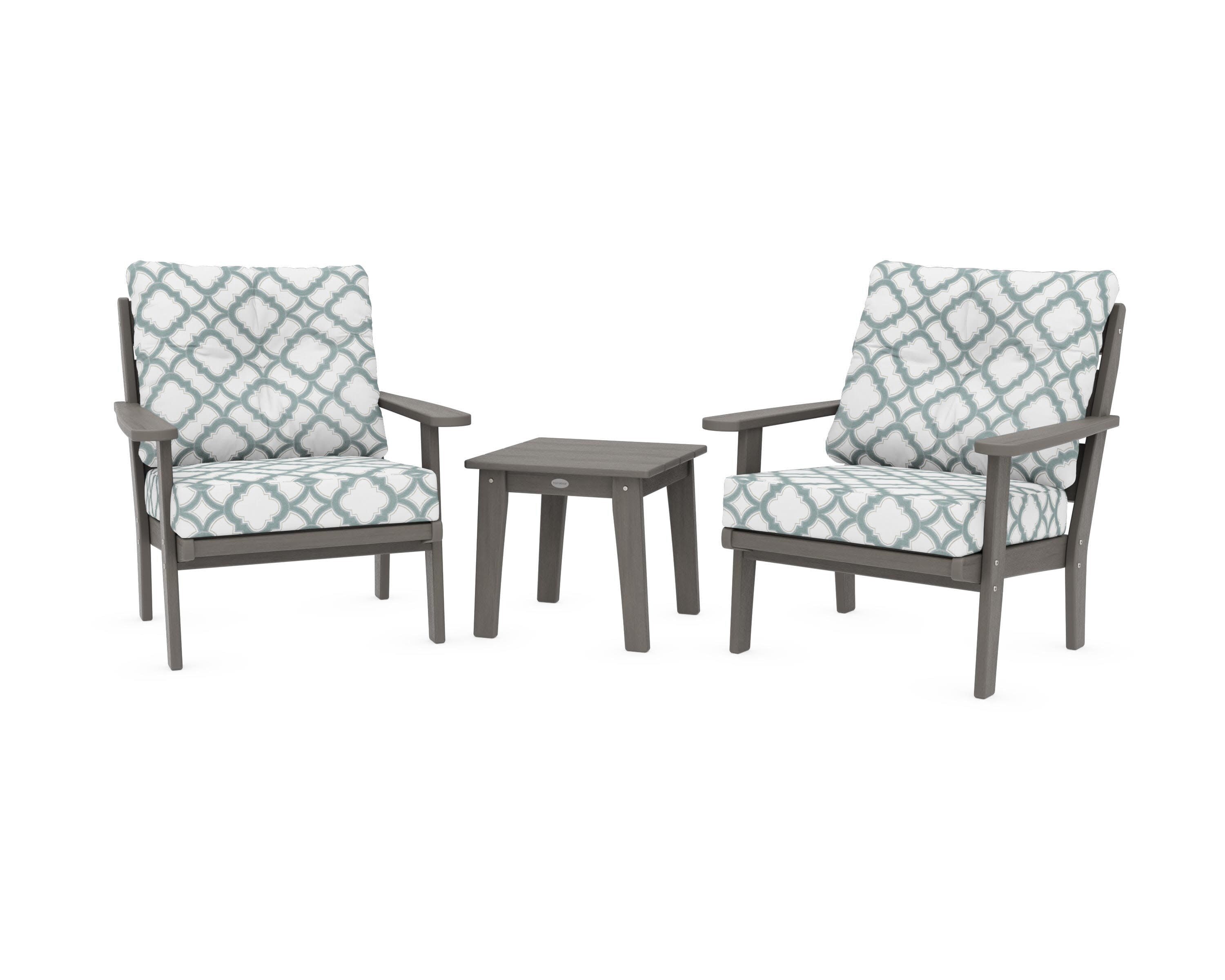 Lakeside 3-Piece Deep Seating Chair Set in Driftwood / Trellis Glacier Spa