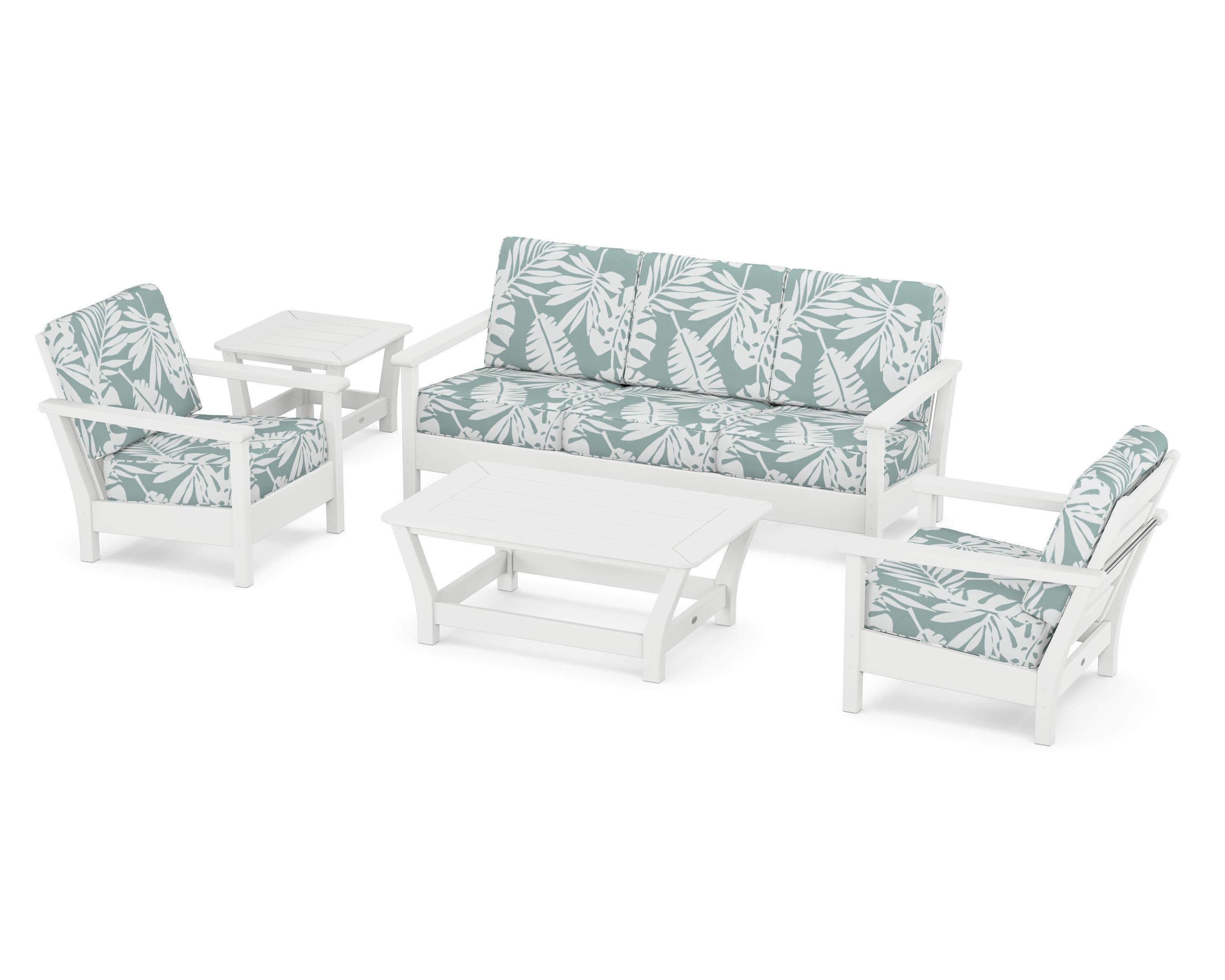 Harbour 5-Piece Deep Seating Set in White / Leaf Glacier Spa
