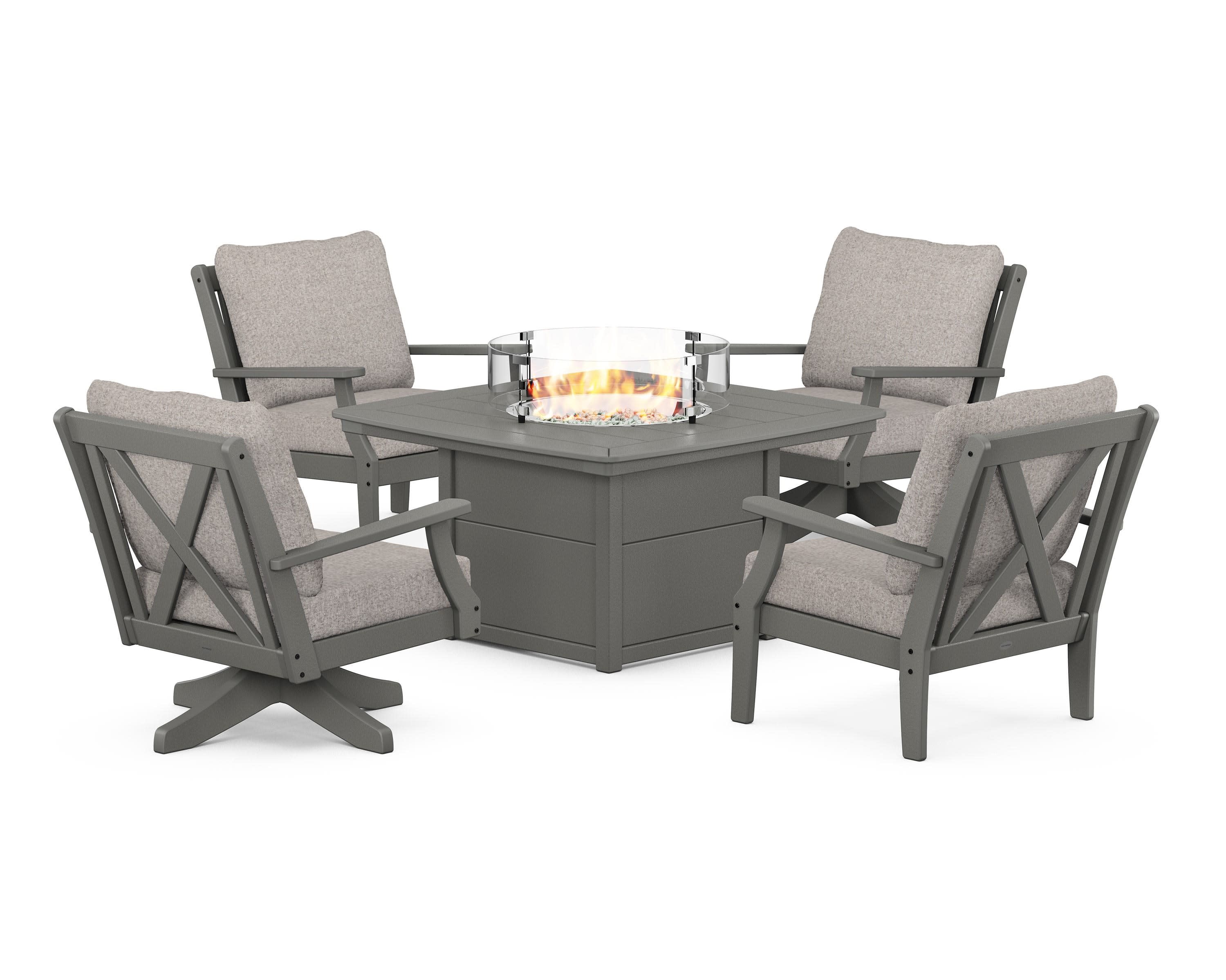 Braxton 5-Piece Deep Seating Set with Fire Table in Slate Grey / Weathered Tweed