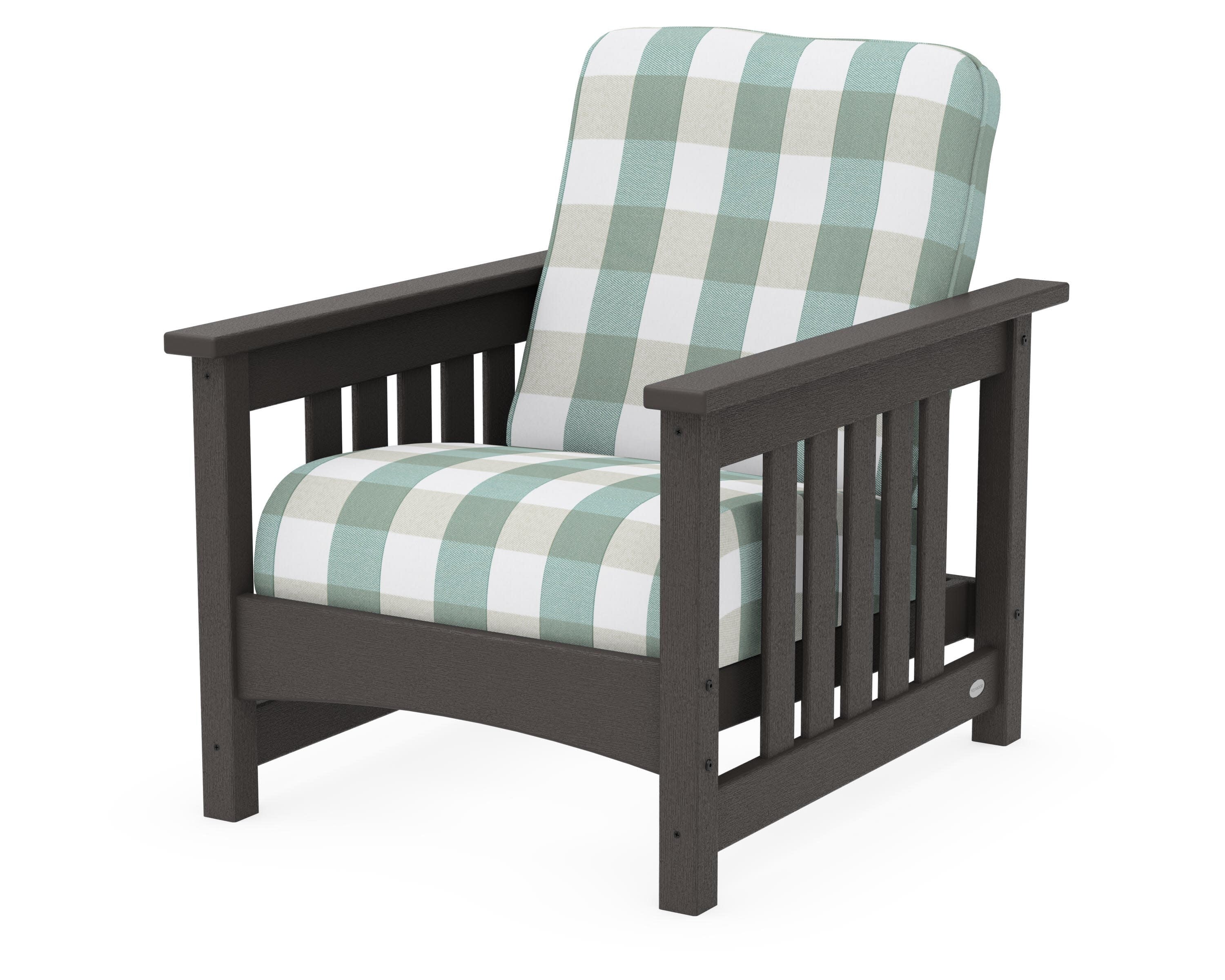 Club Mission Chair in Vintage Coffee / Buffalo Plaid Glacier Spa