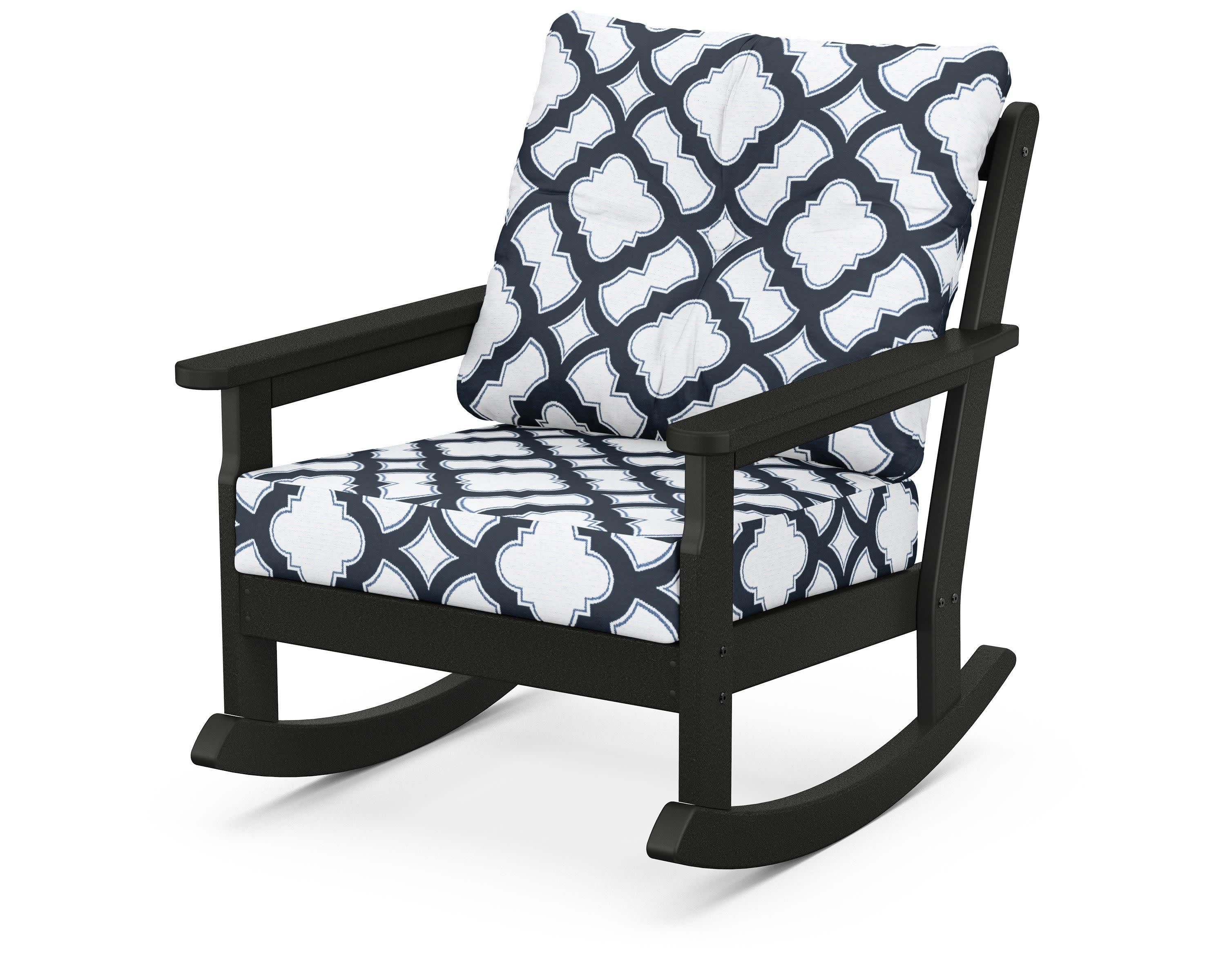 Vineyard Deep Seating Rocking Chair in Black / Trellis Marine Indigo