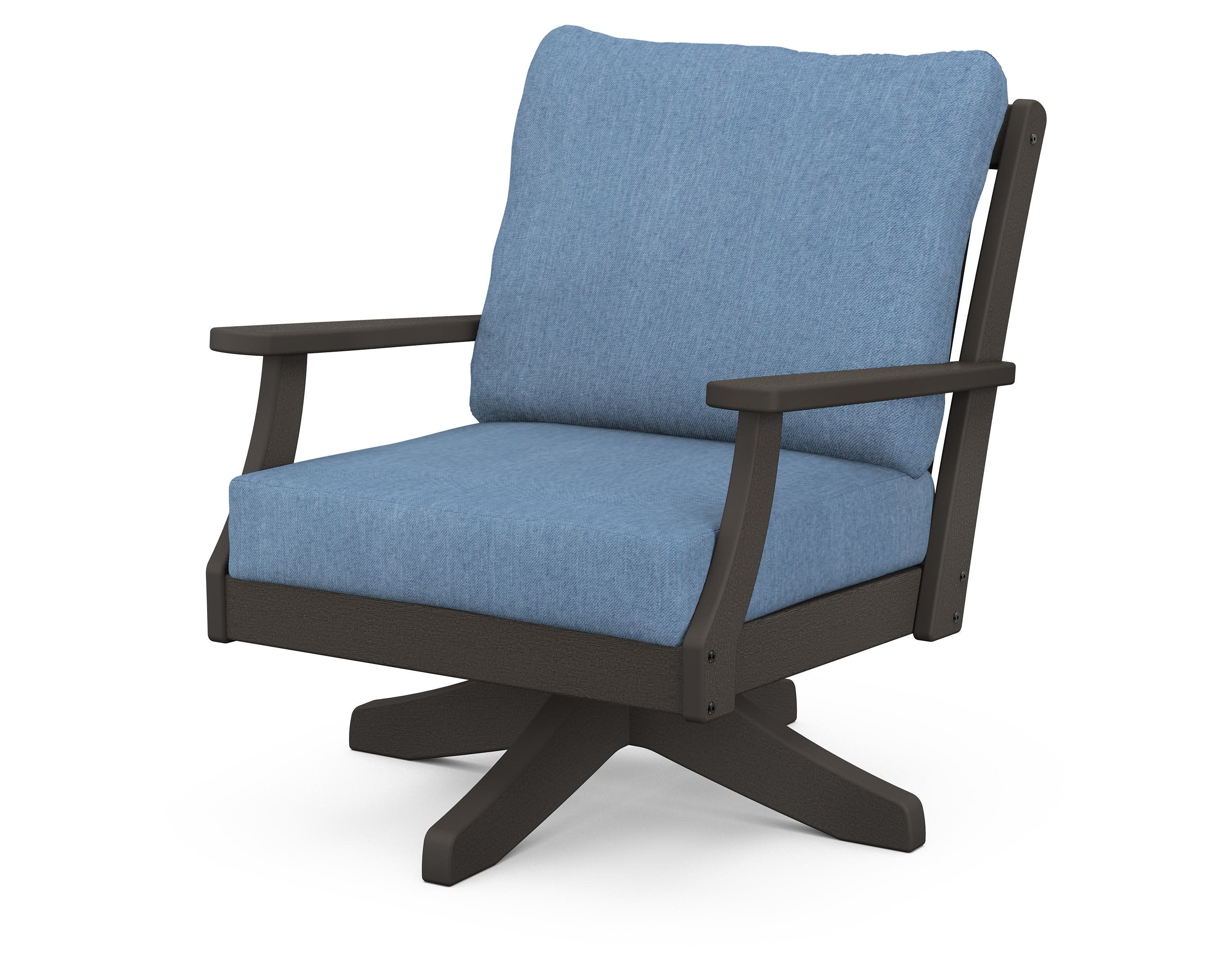 Braxton Deep Seating Swivel Chair in Vintage Coffee / Sky Blue