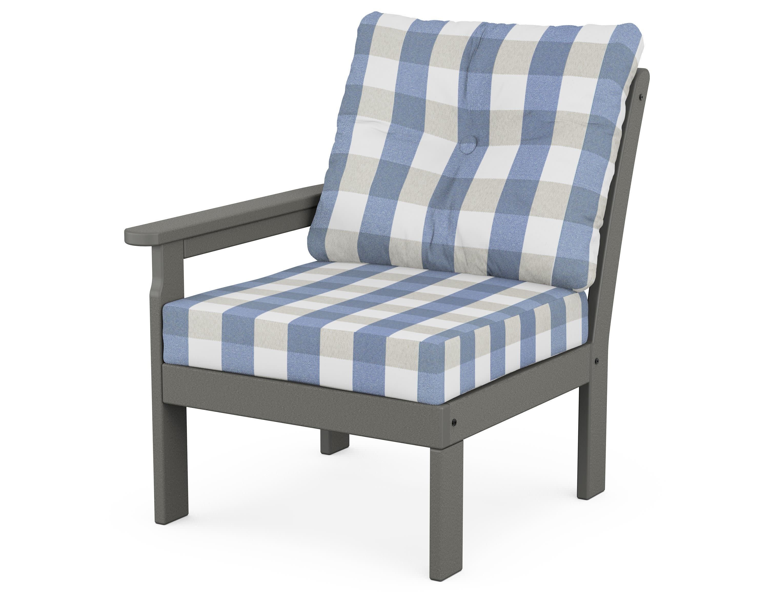 Vineyard Modular Left Arm Chair in Slate Grey / Buffalo Plaid Sky Blue