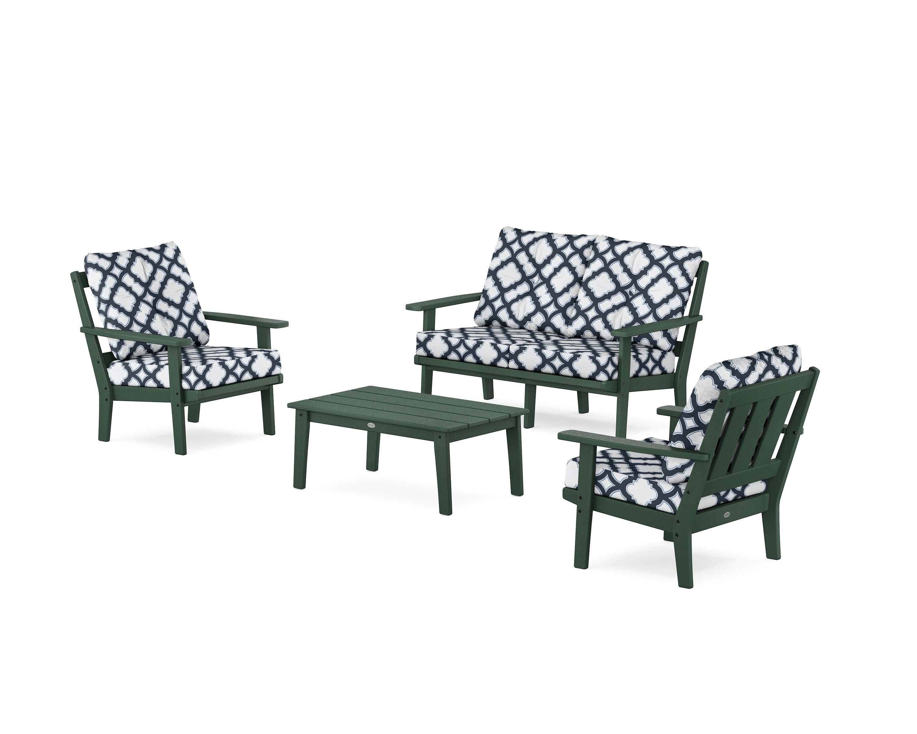 Oxford 4-Piece Deep Seating Set with Loveseat in Green / Trellis Marine Indigo