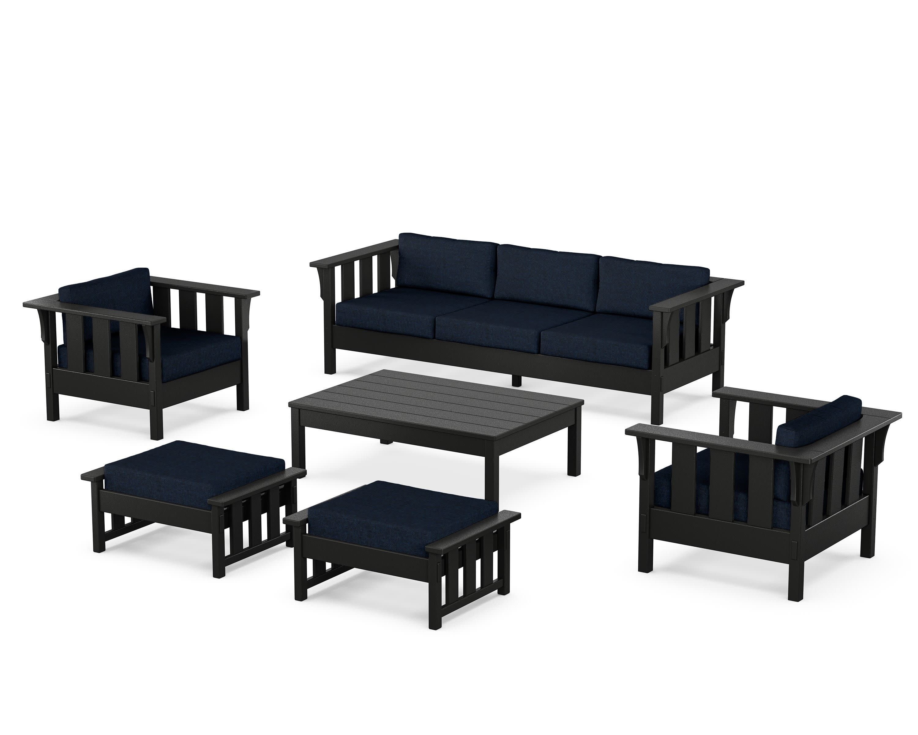 Acadia 6-Piece Lounge Sofa Set in Black / Marine Indigo
