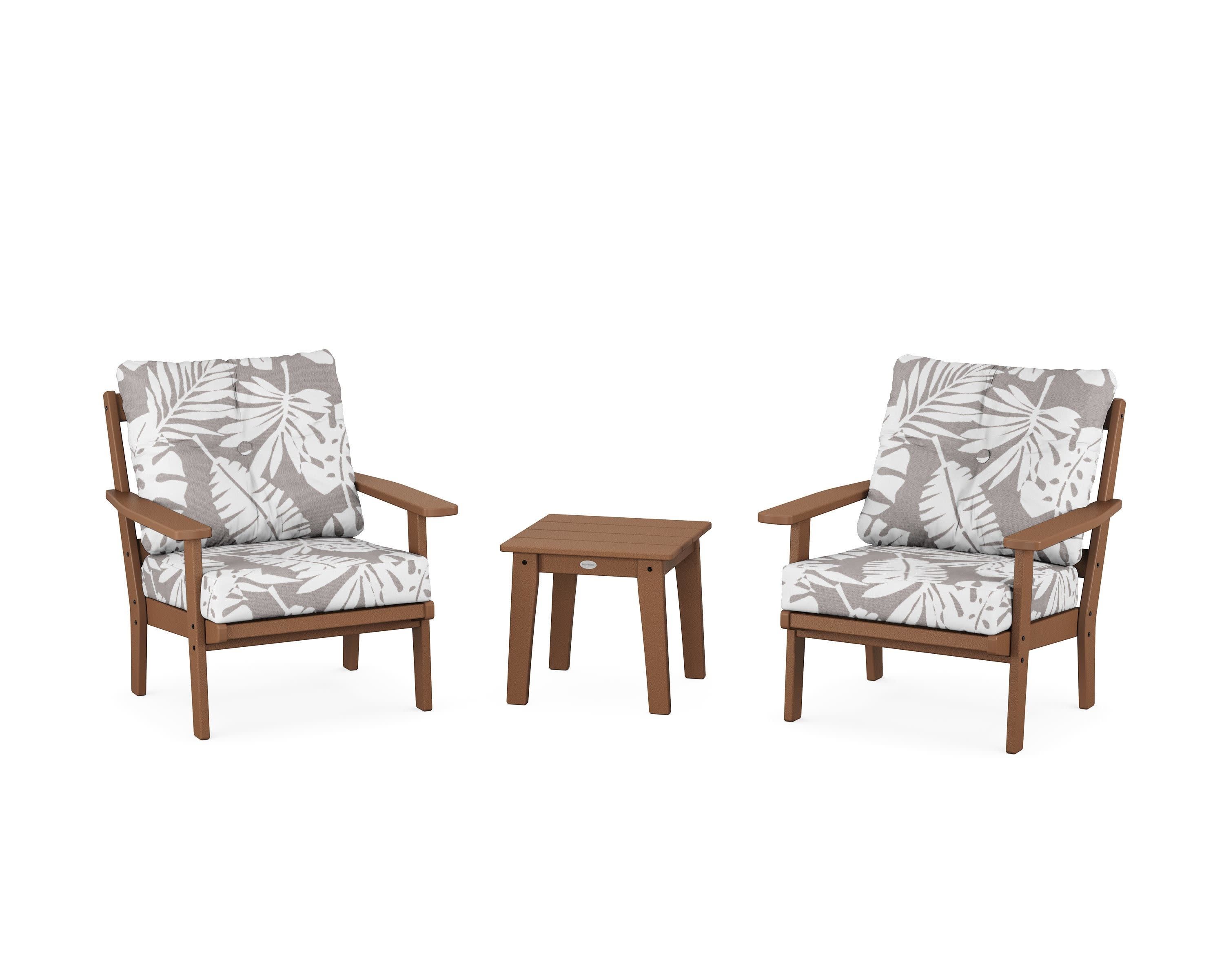 Oxford 3-Piece Deep Seating Set in Teak / Leaf Grey Mist