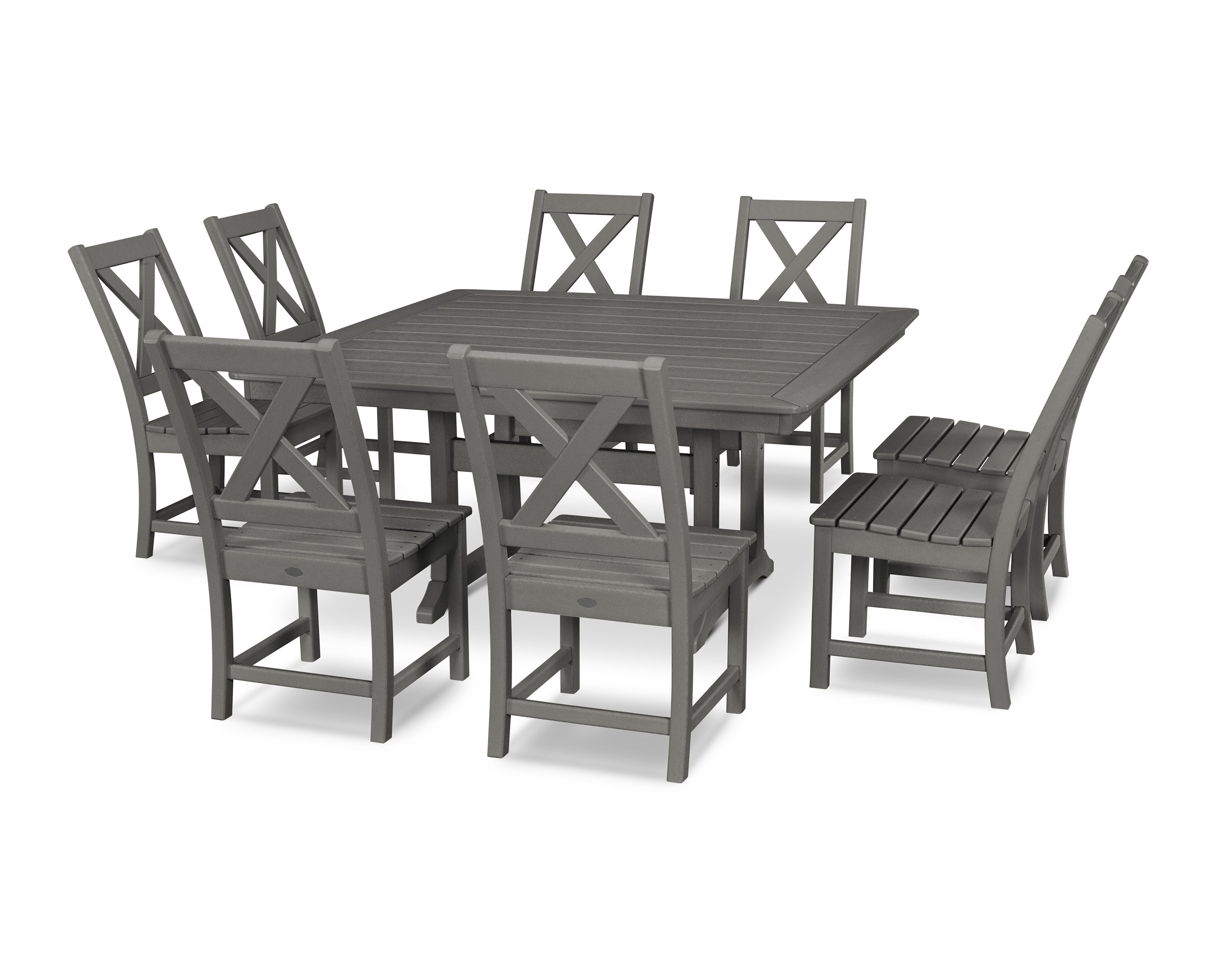 Braxton 9-Piece Nautical Trestle Dining Set in Slate Grey