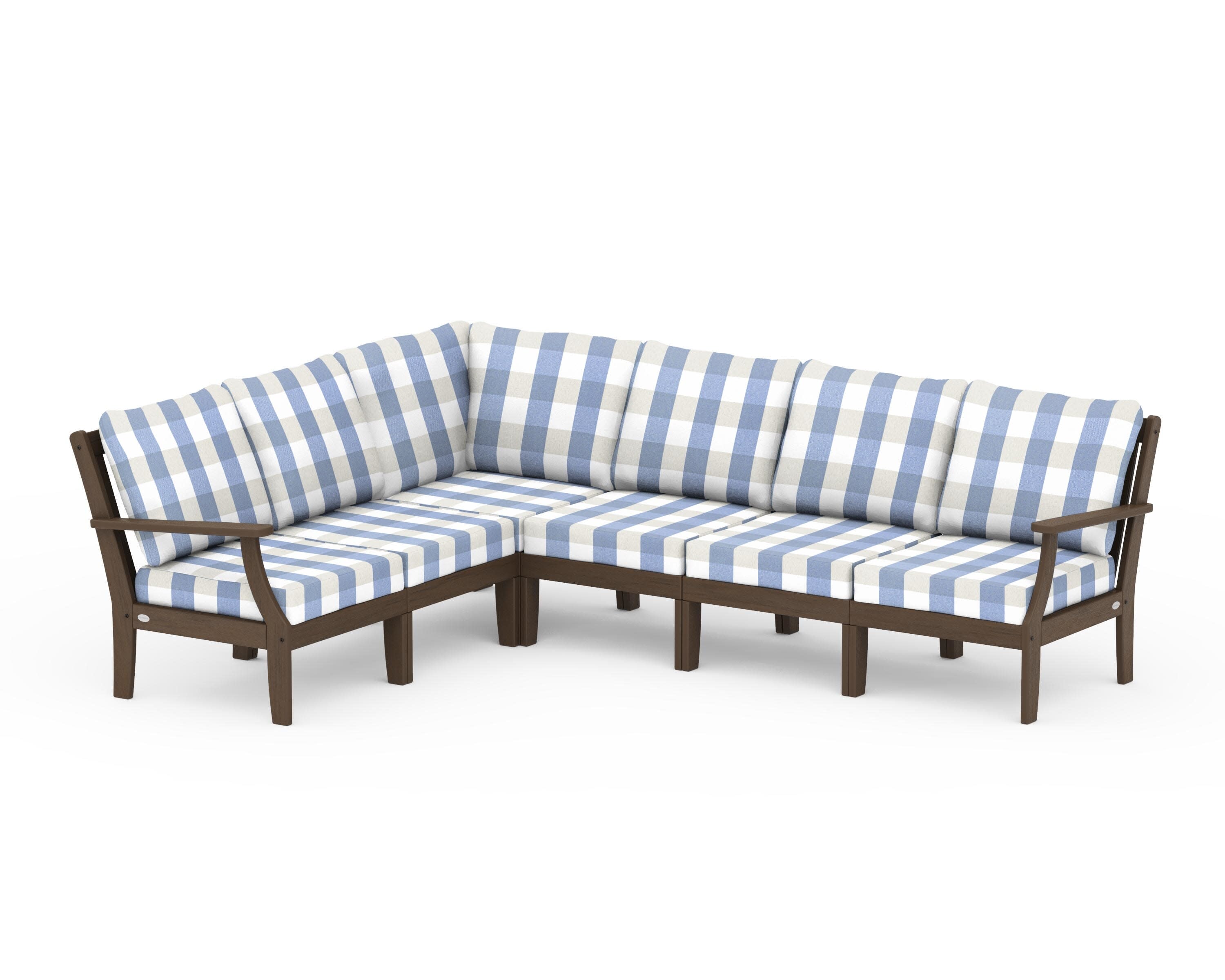 Braxton Modular 6-Piece Deep Seating Set in Kona / Buffalo Plaid Sky Blue