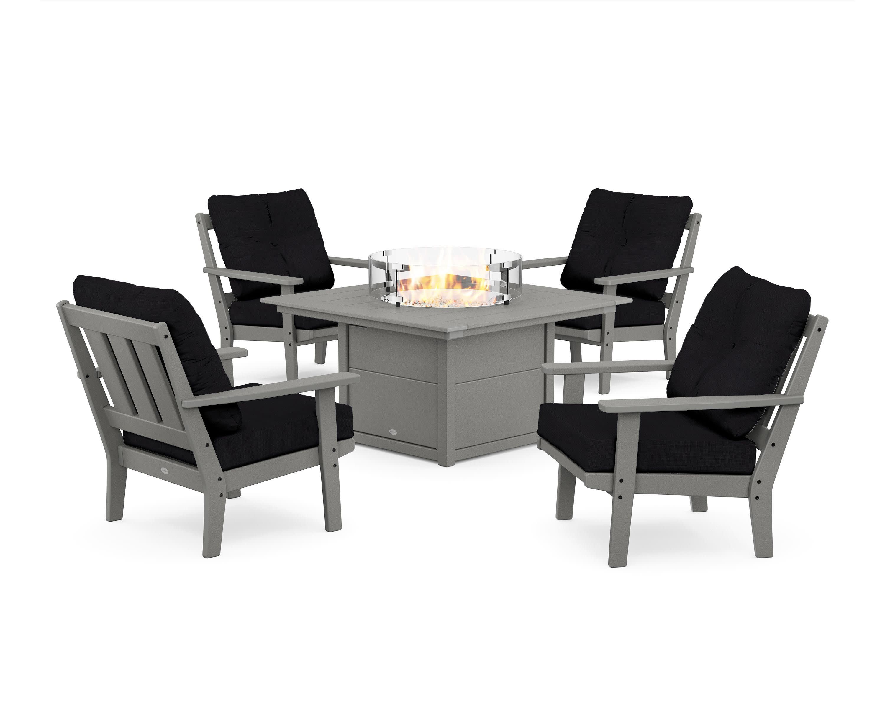 Oxford 5-Piece Deep Seating Set with Fire Pit Table in Slate Grey / Midnight Linen