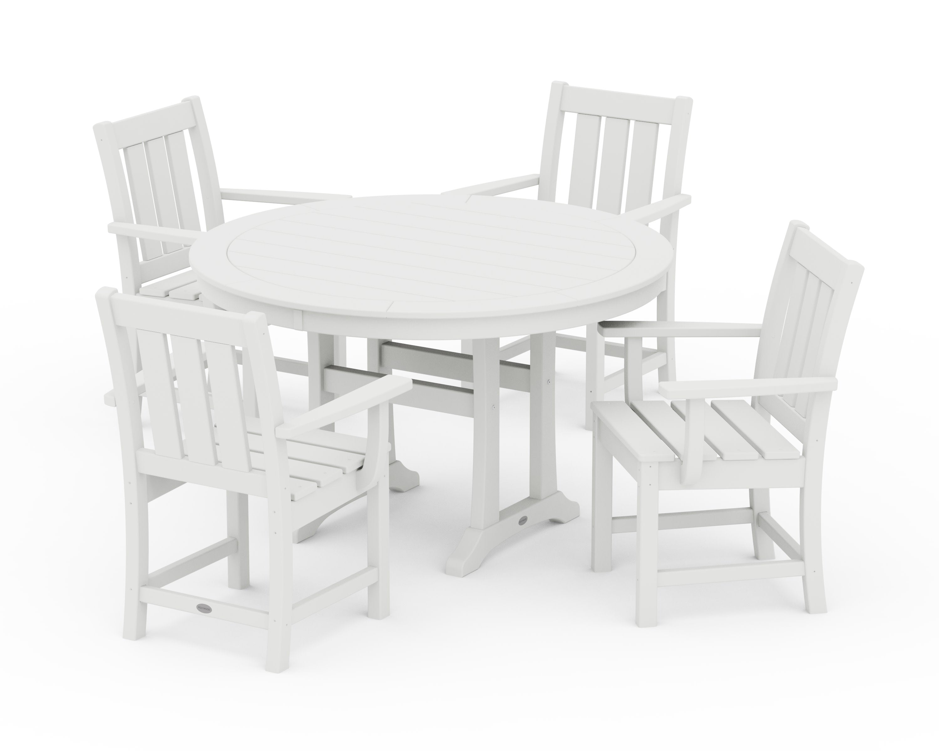 Oxford 5-Piece Round Dining Set with Trestle Legs in White