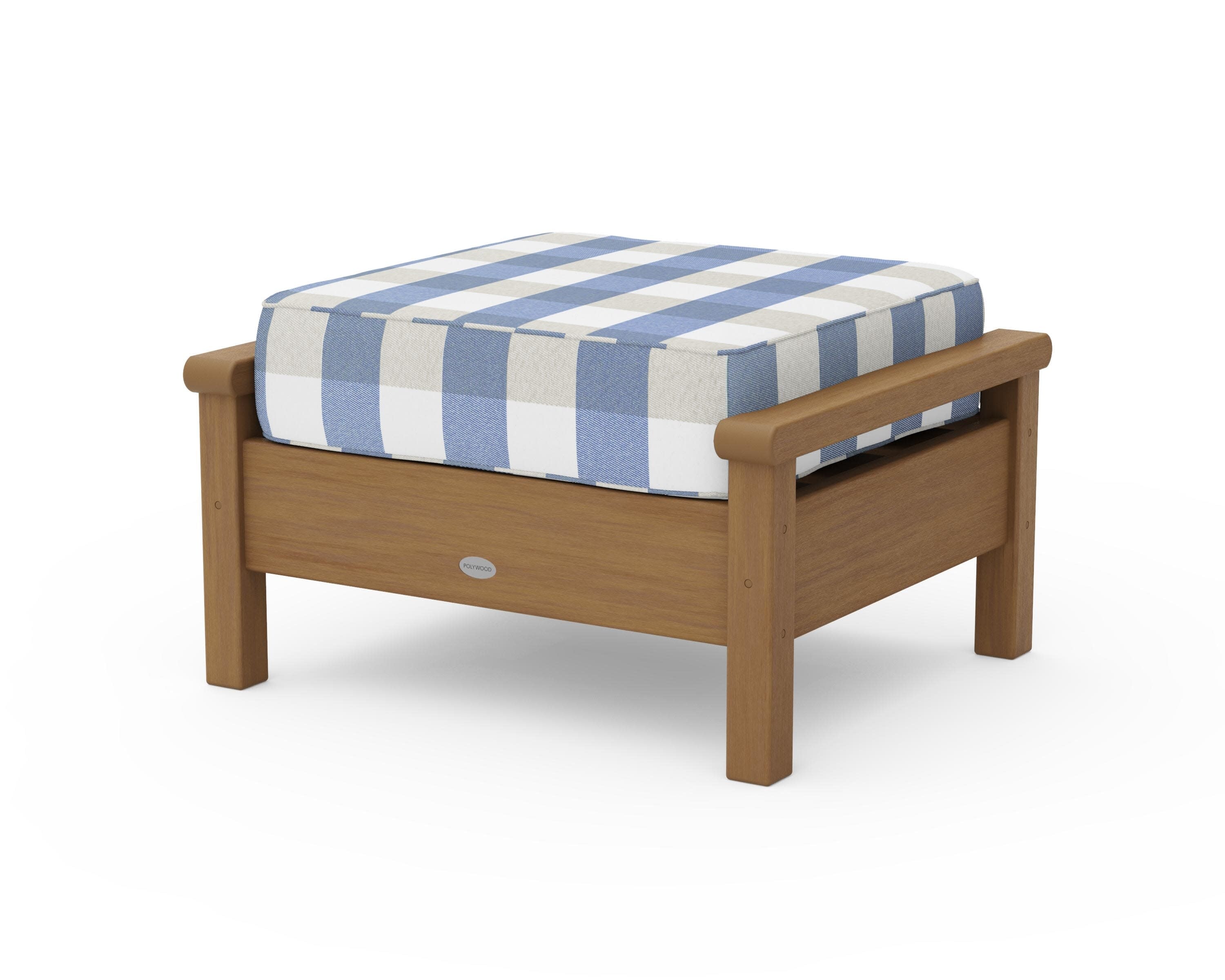 Harbour Deep Seating Ottoman in Natural / Buffalo Plaid Sky Blue