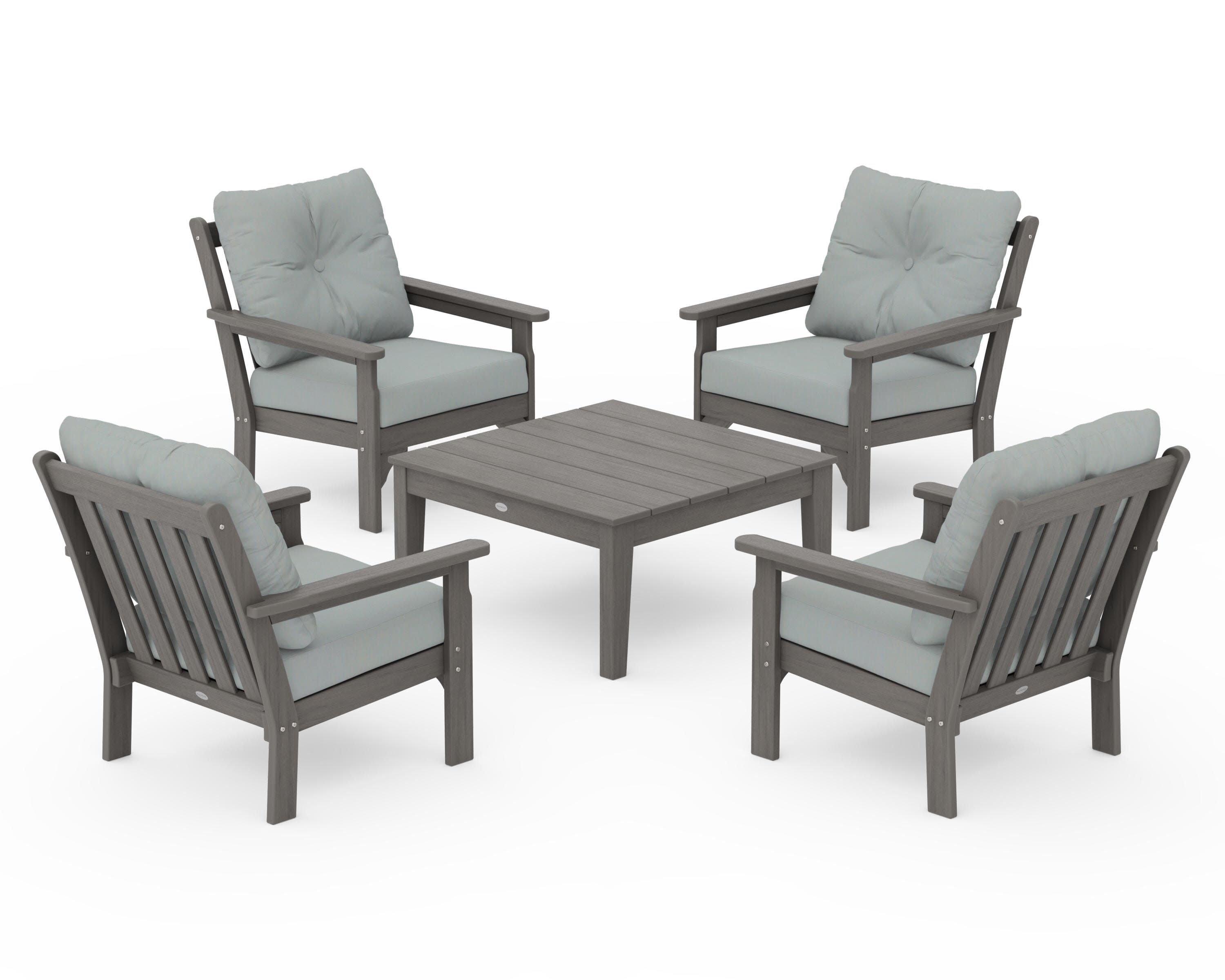 Vineyard 5-Piece Deep Seating Conversation Set in Driftwood / Spa