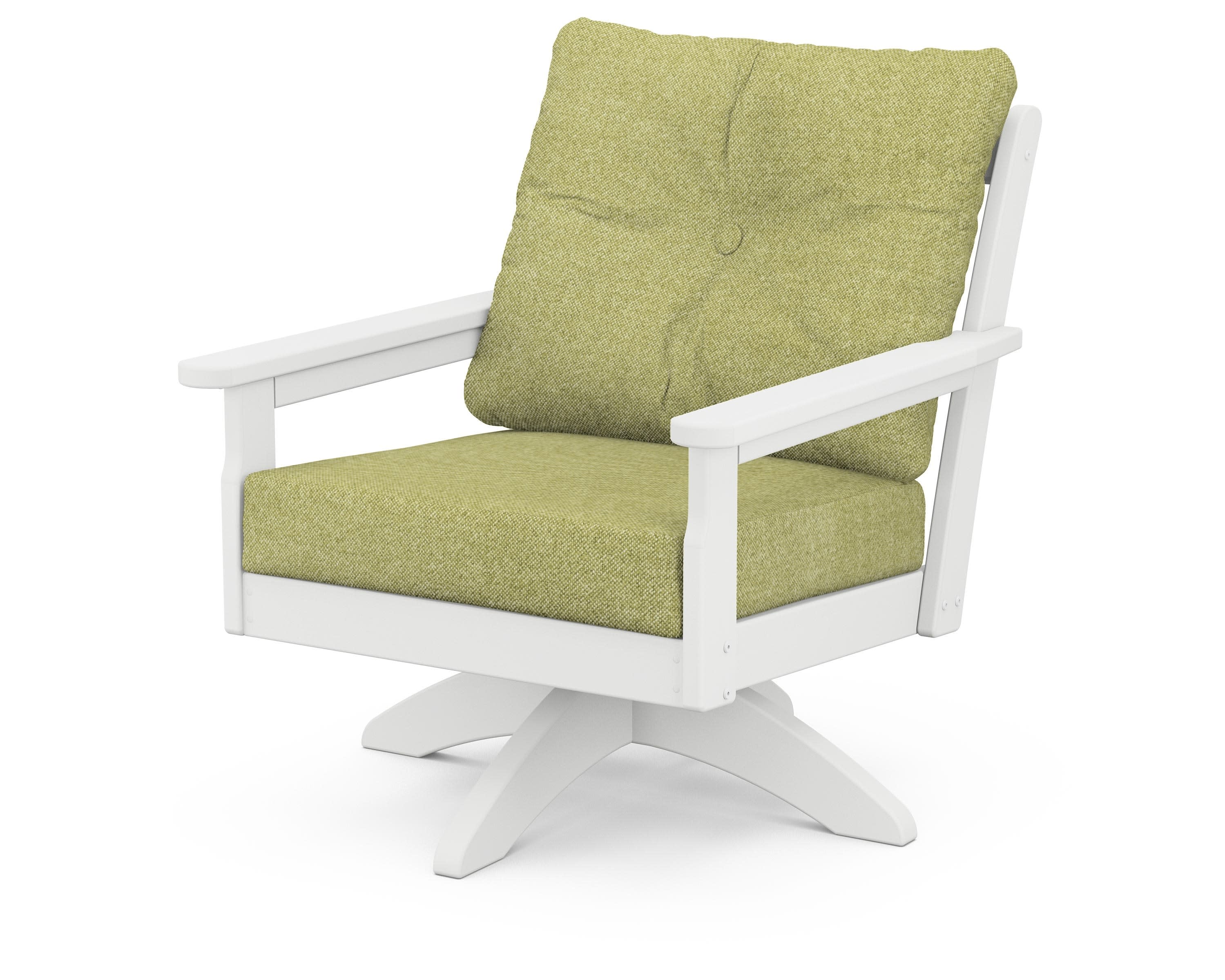 Vineyard Deep Seating Swivel Chair in White / Chartreuse Boucle