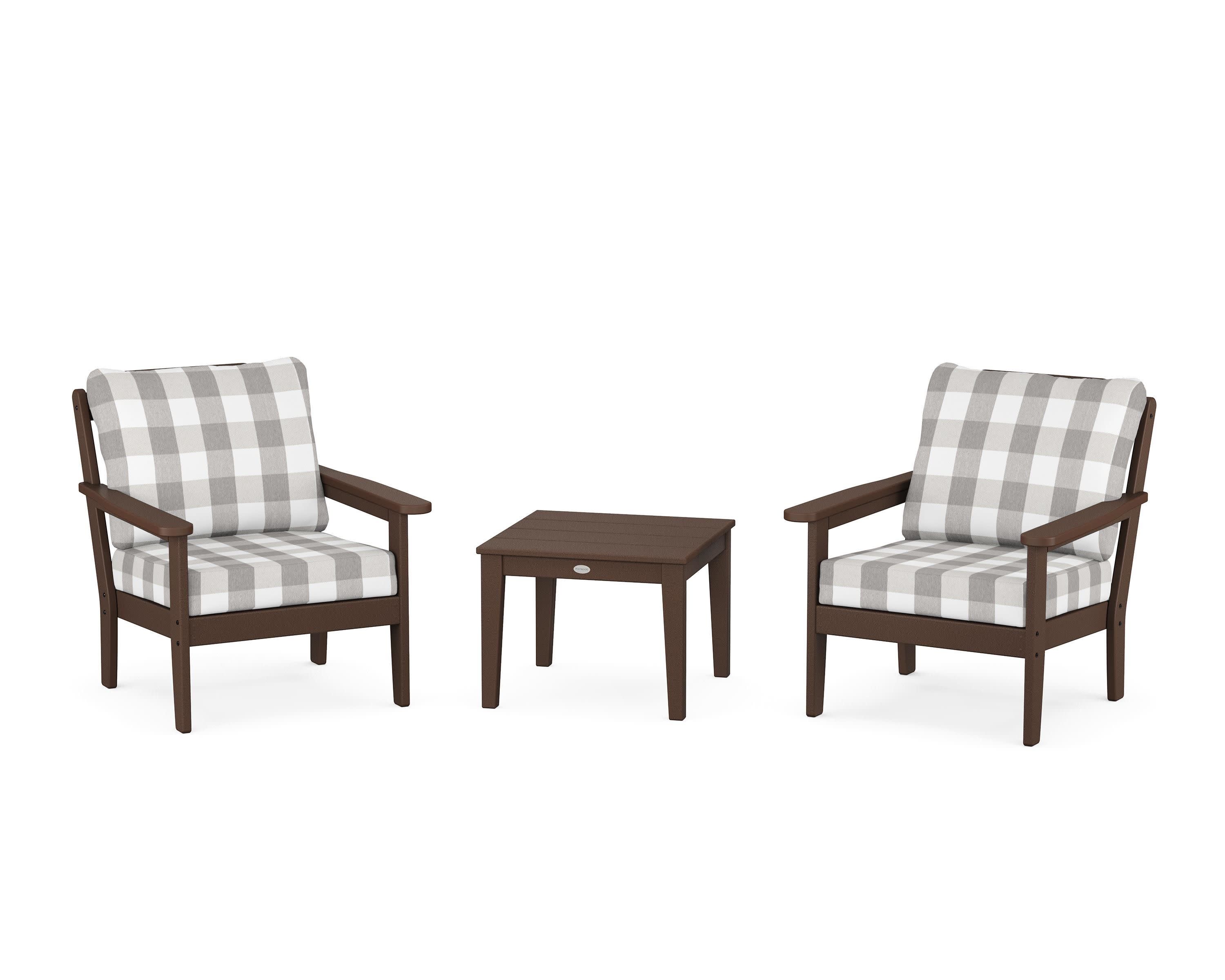 Cottage 3-Piece Deep Seating Set in Mahogany / Buffalo Plaid Grey Mist