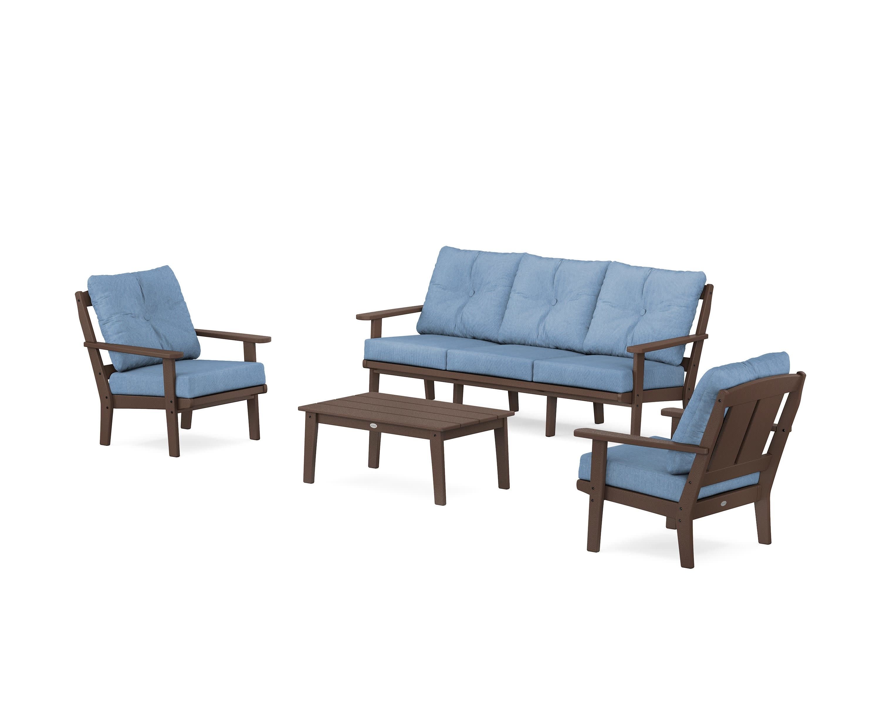 Mission 4-Piece Deep Seating Set with Sofa in Mahogany / Sky Blue
