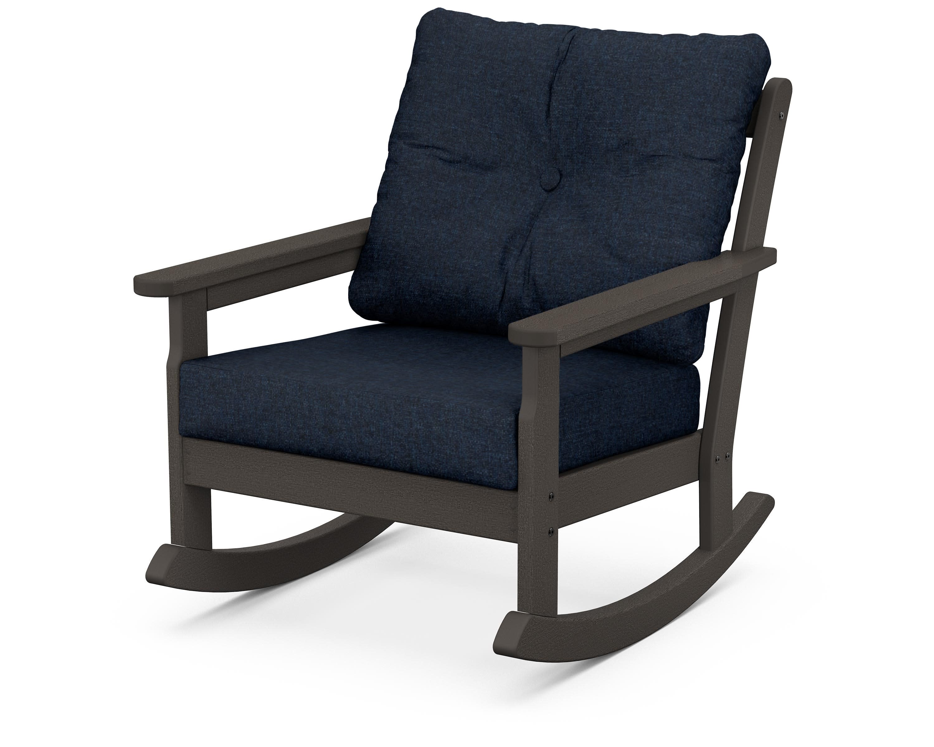 Vineyard Deep Seating Rocking Chair in Vintage Coffee / Marine Indigo