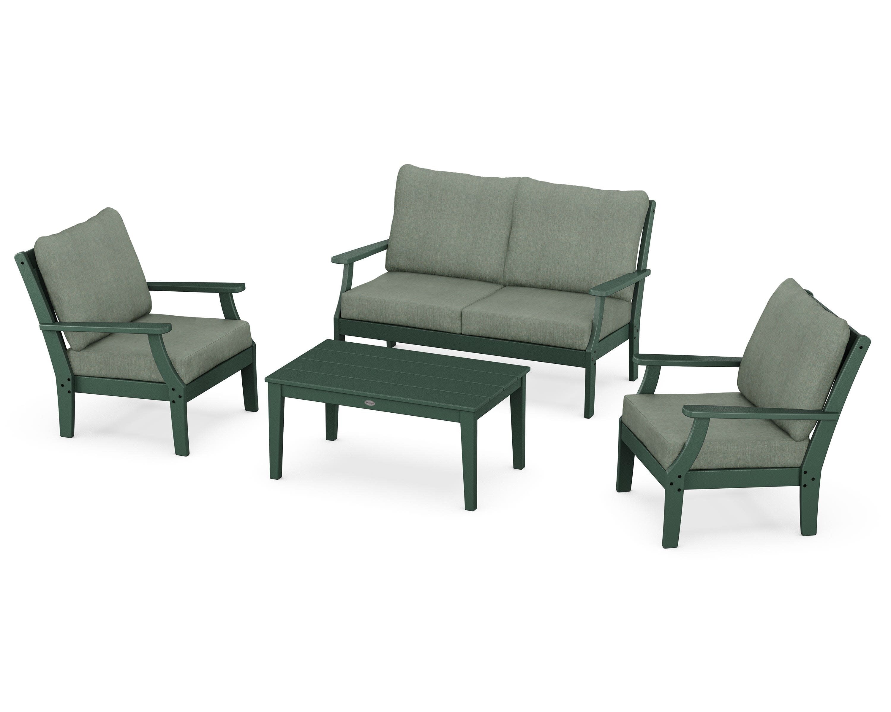 Braxton 4-Piece Deep Seating Chair Set in Green / Cast Sage