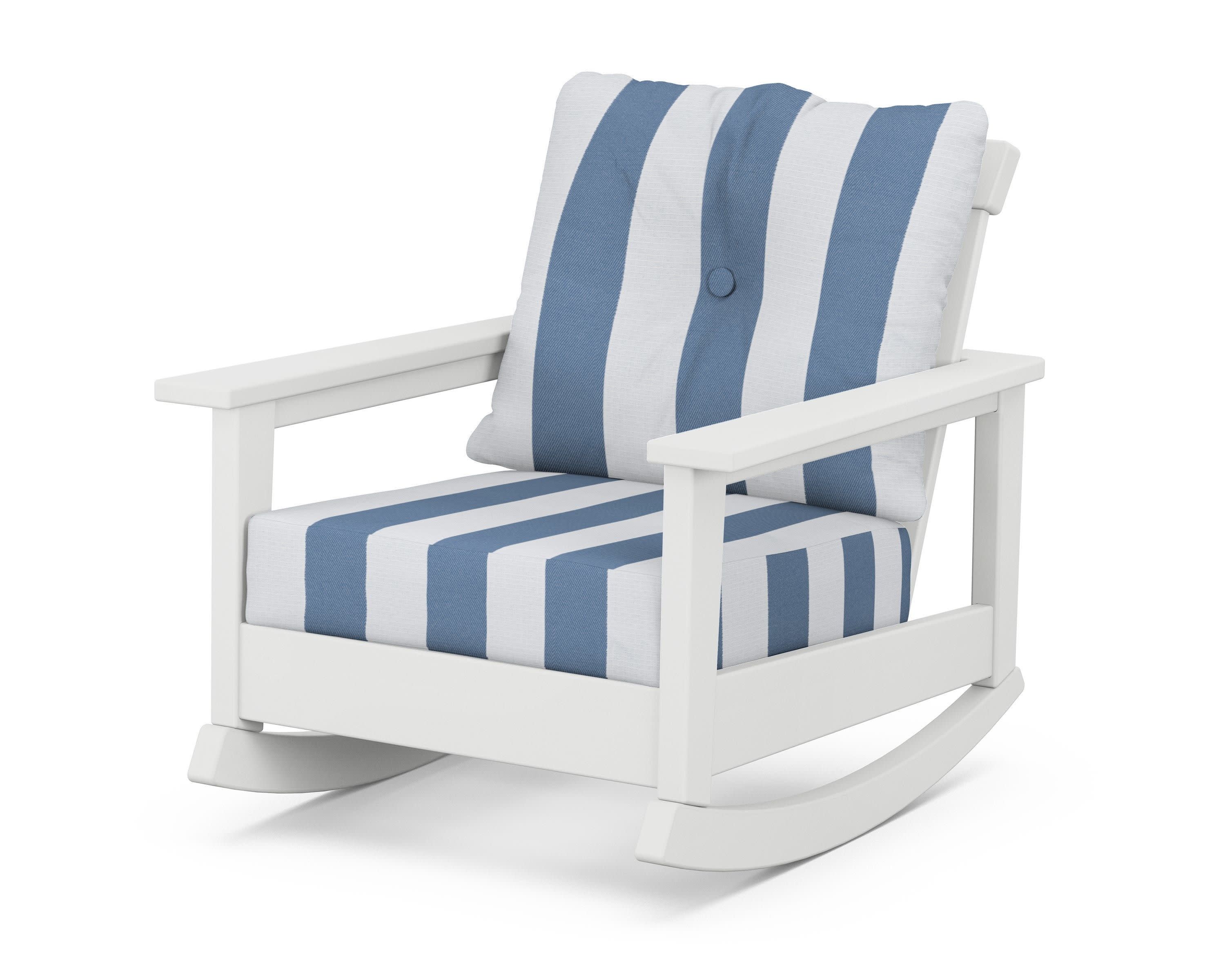 Prescott Deep Seating Rocking Chair in White / Cabana Stripe Sky Blue