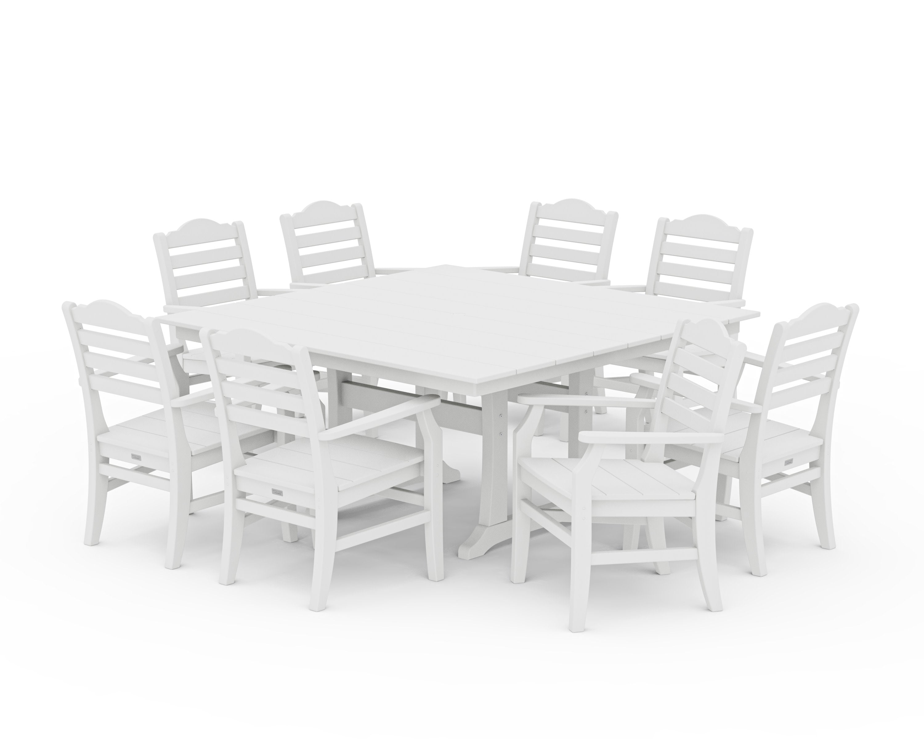 Savannah 9-Piece Square Farmhouse Dining Set with Trestle Legs in White