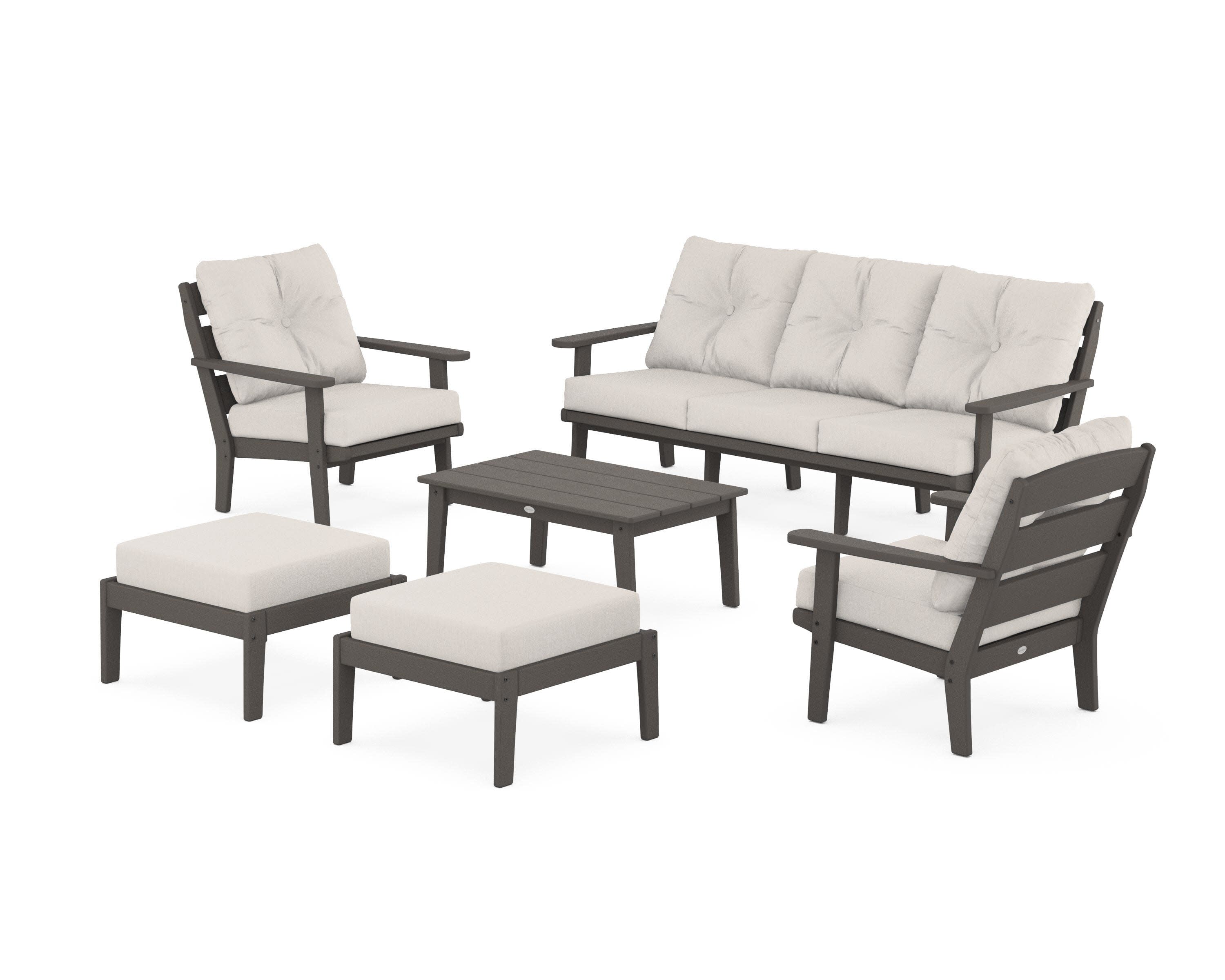Lakeside 6-Piece Lounge Sofa Set in Vintage Coffee / Cast Ash