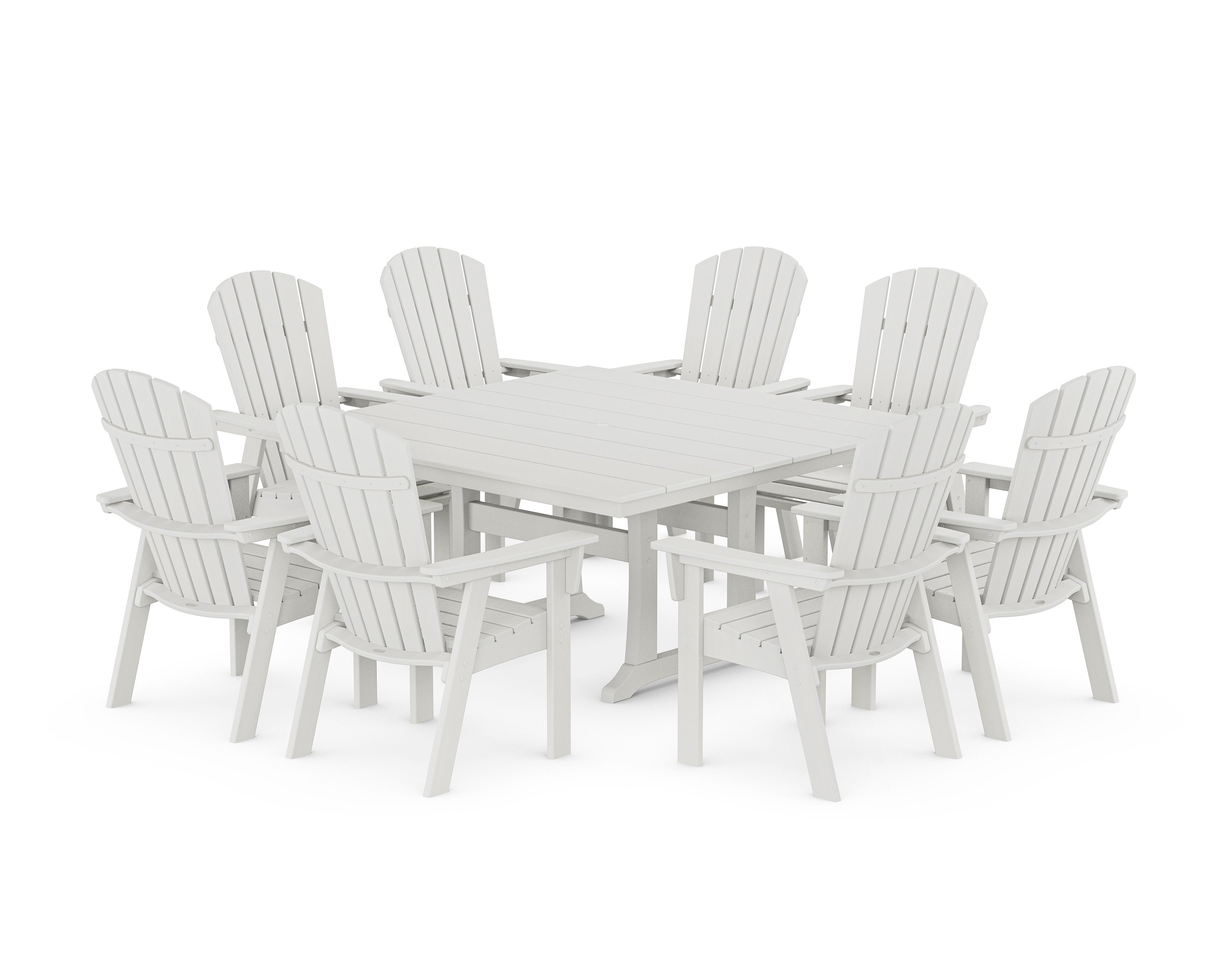Nautical Curveback Adirondack 9-Piece Square Dining Set with Trestle Legs in Vintage White