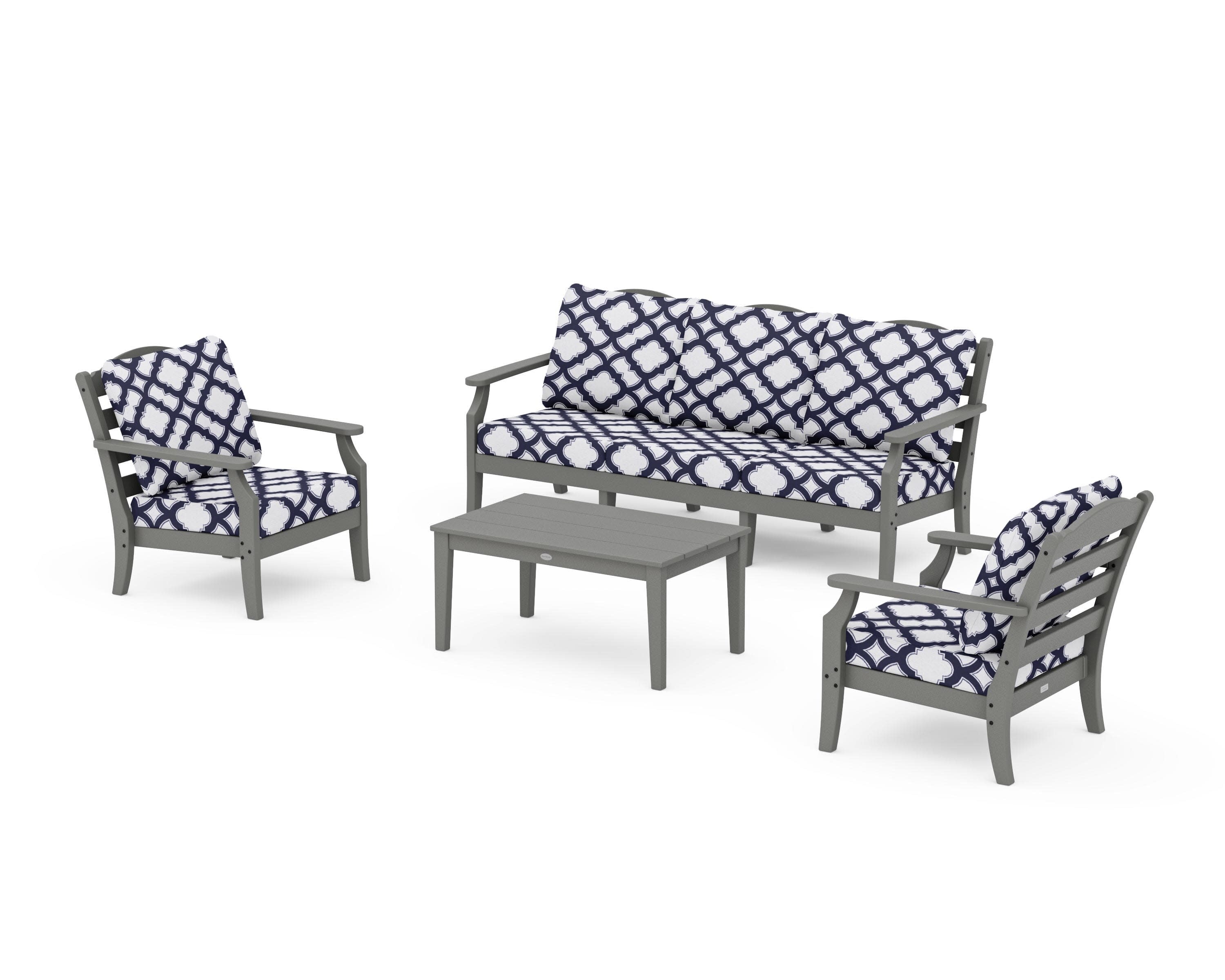 Savannah 4-Piece Deep Seating Set with Sofa in Slate Grey / Trellis Navy