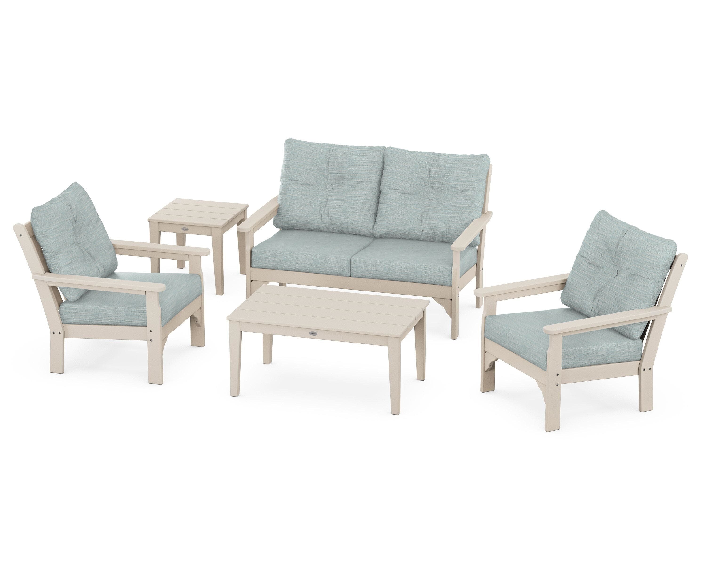 Vineyard 5-Piece Deep Seating Set in Sand / Soothe Mist