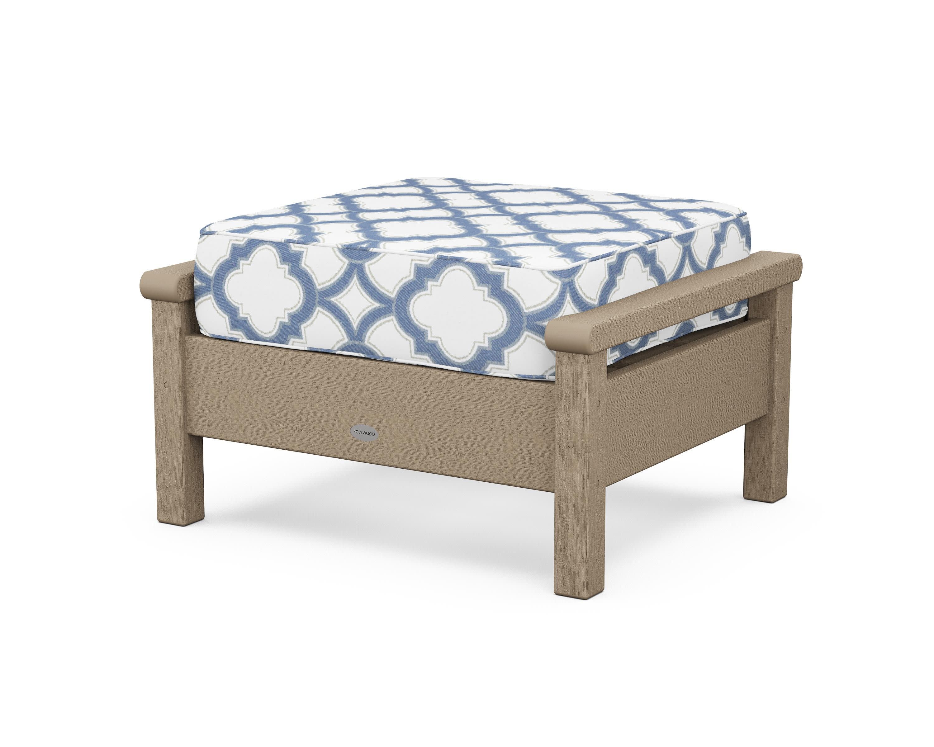 Harbour Deep Seating Ottoman in Vintage Sahara / Trellis Sky Blue
