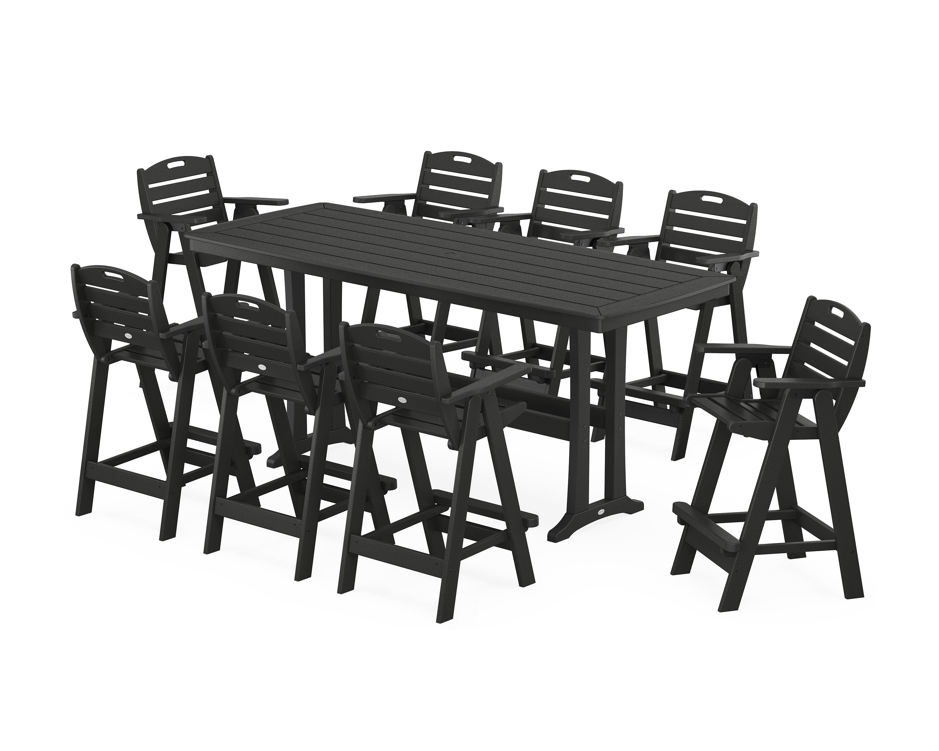 Nautical 9-Piece Bar Set with Trestle Legs in Black
