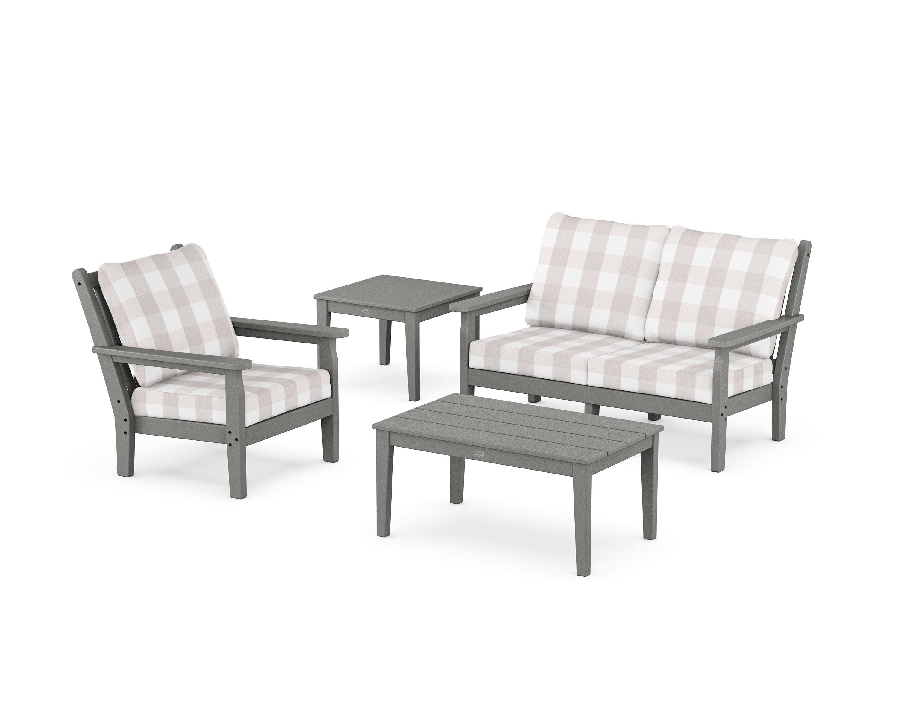 Chippendale 4-Piece Deep Seating Set in Slate Grey / Buffalo Plaid Dune Burlap