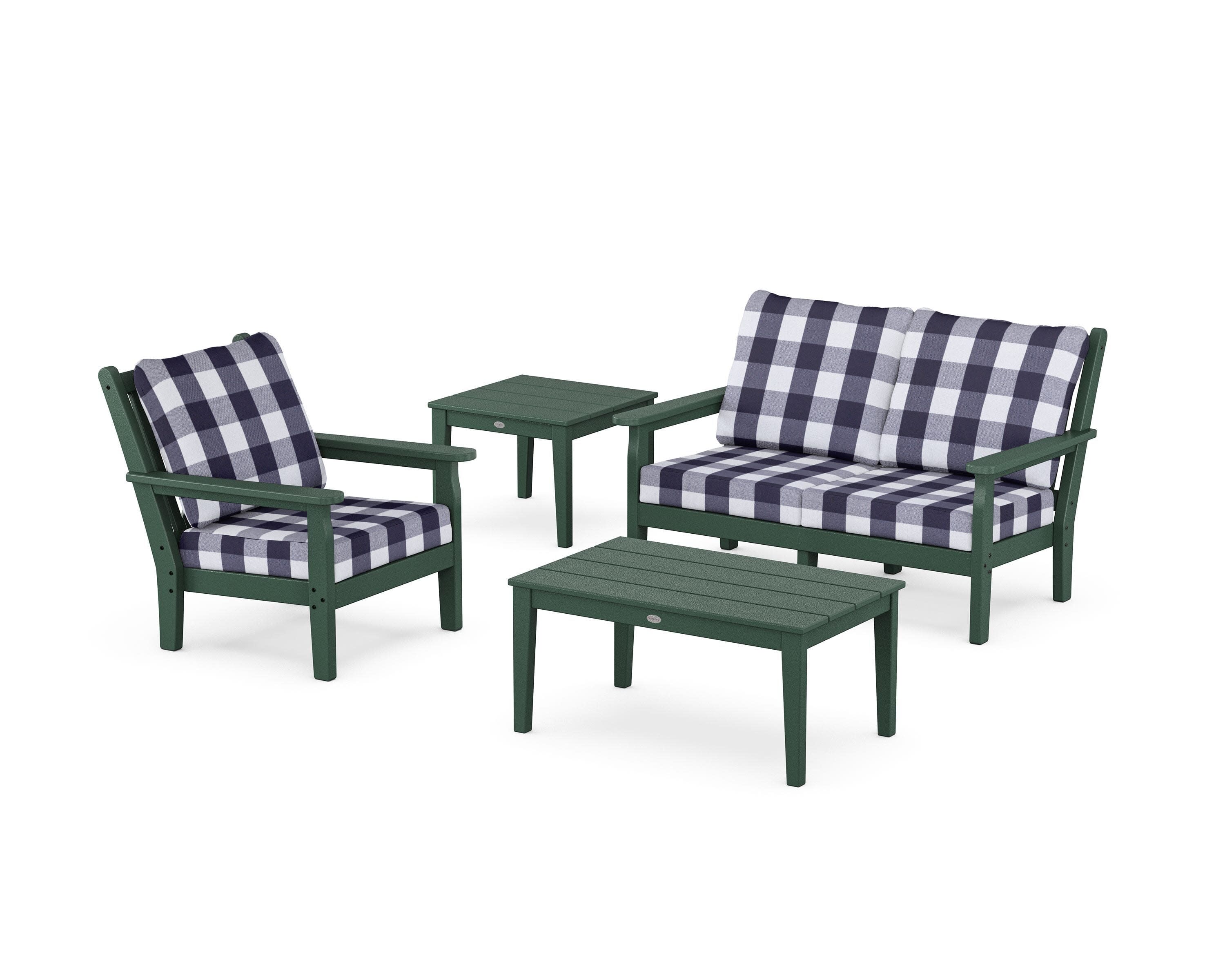 Chippendale 4-Piece Deep Seating Set in Green / Buffalo Plaid Navy