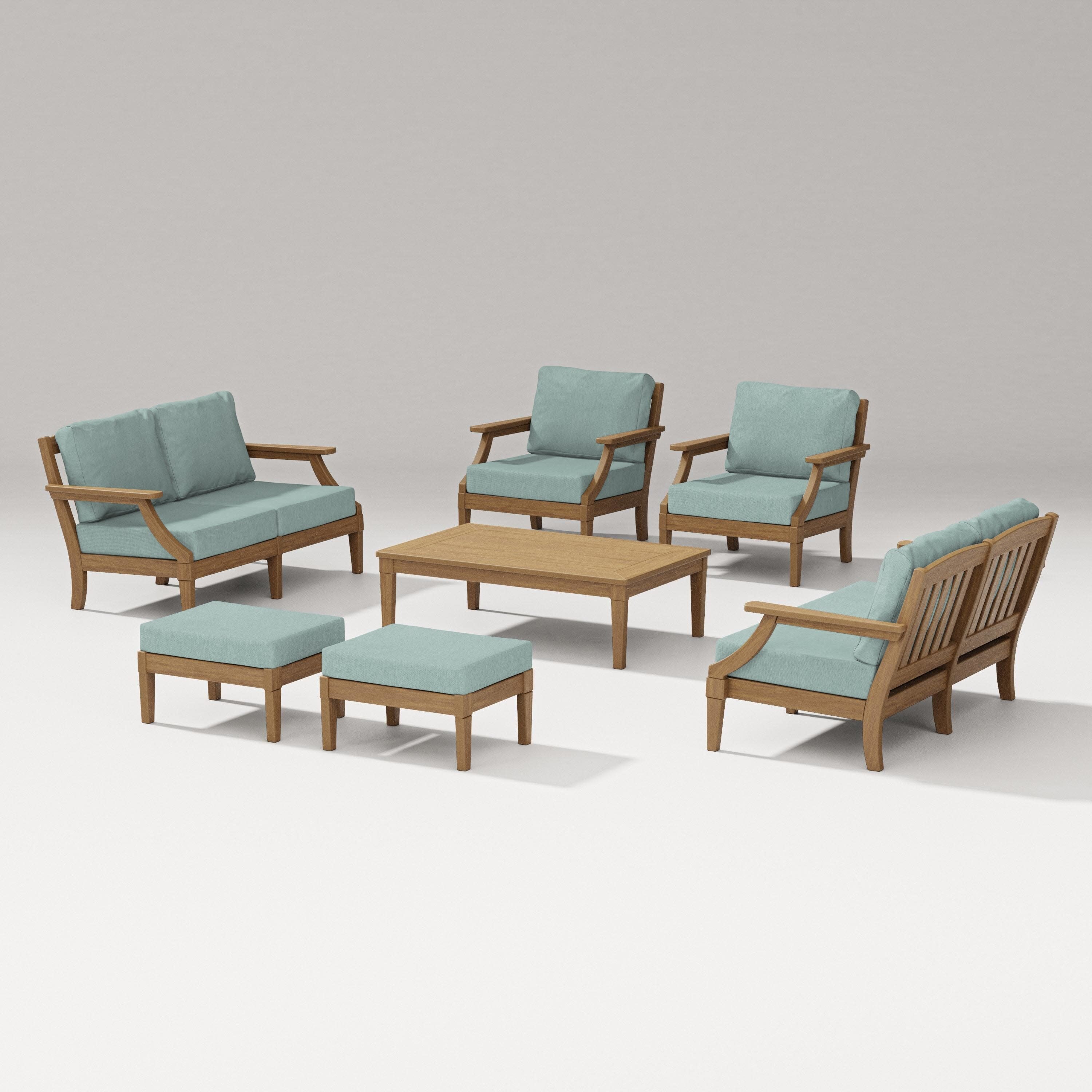 Estate 7-Piece Lounge Loveseat Set in Natural / Glacier Spa