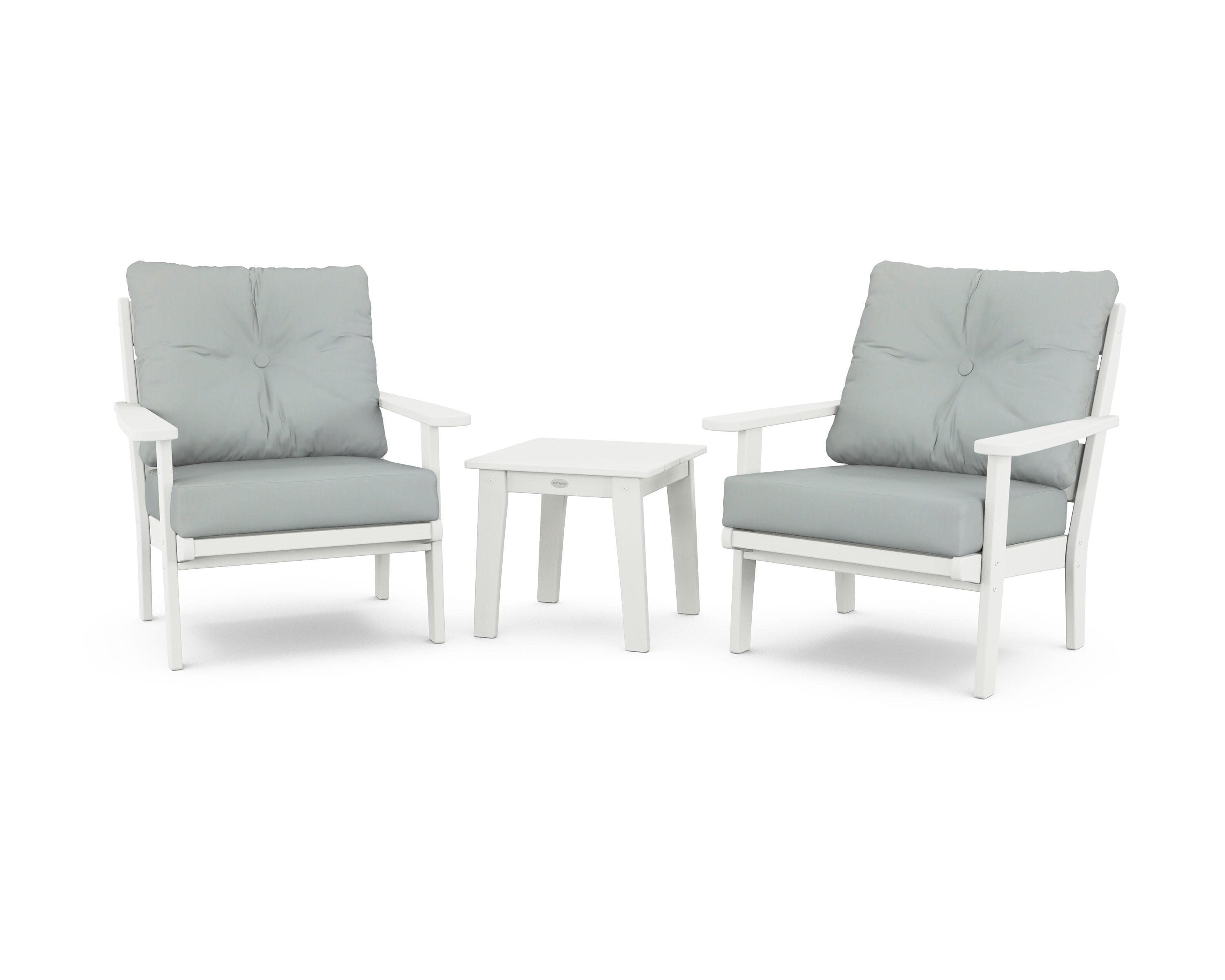 Lakeside 3-Piece Deep Seating Chair Set in Vintage White / Spa
