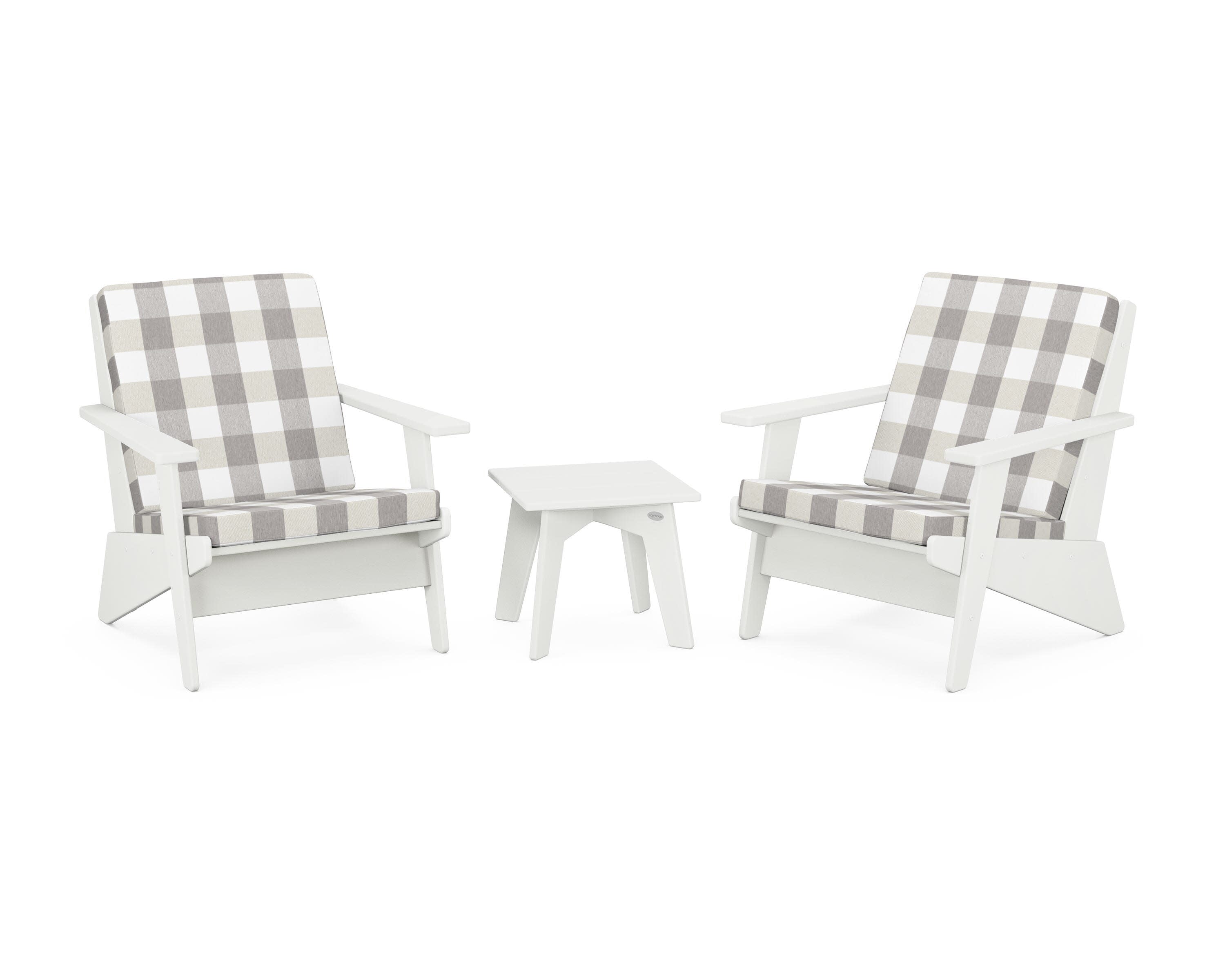 Riviera Modern Lounge 3-Piece Set in Vintage White / Buffalo Plaid Grey Mist