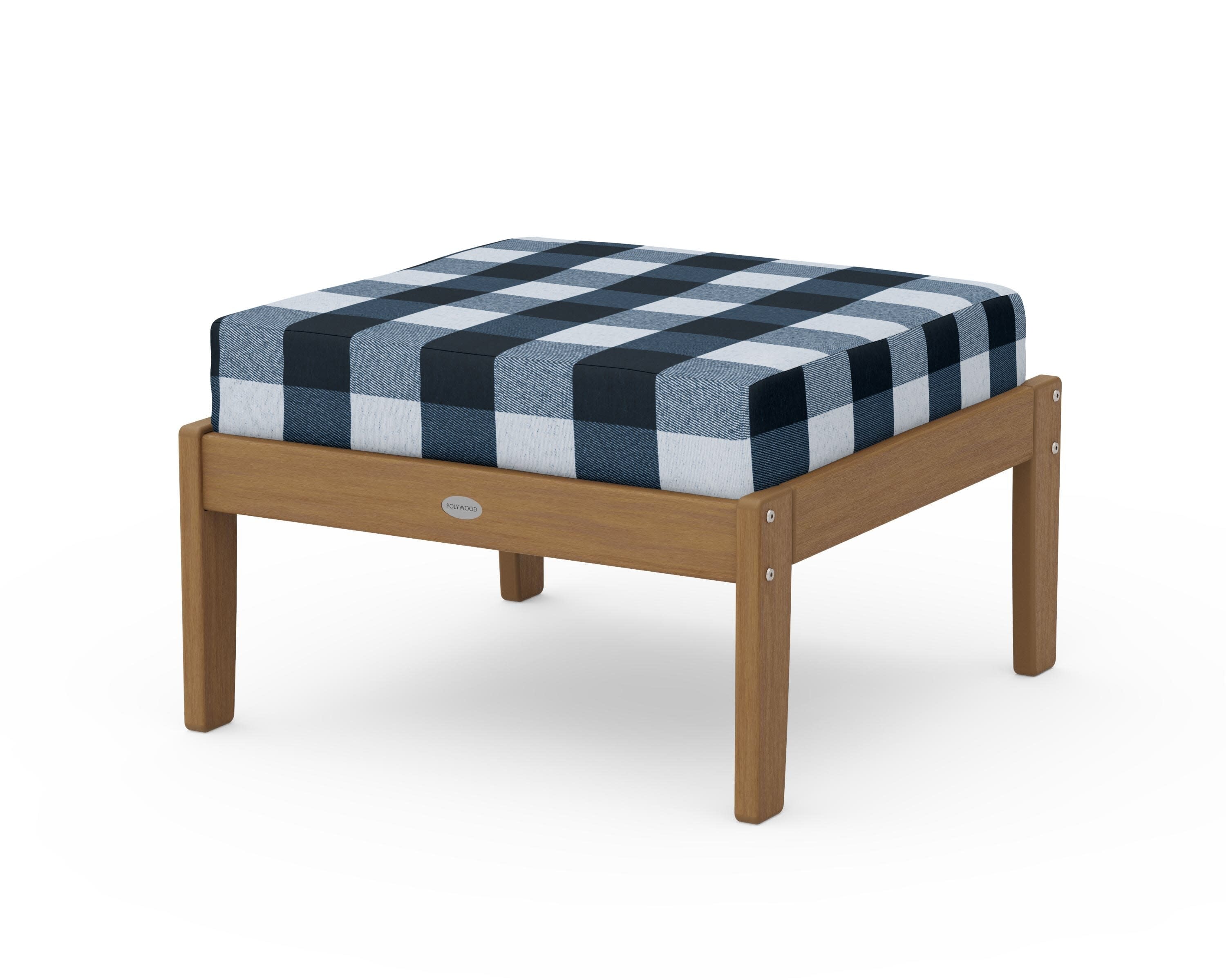 Braxton Deep Seating Ottoman in Natural / Buffalo Plaid Marine Indigo